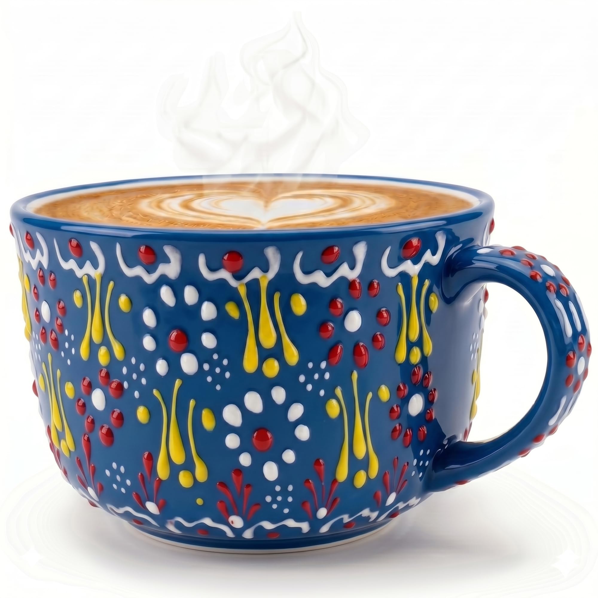 BCS 17 oz Ceramic Coffee Mug, HandPainted Floral Tea Cup with Handle