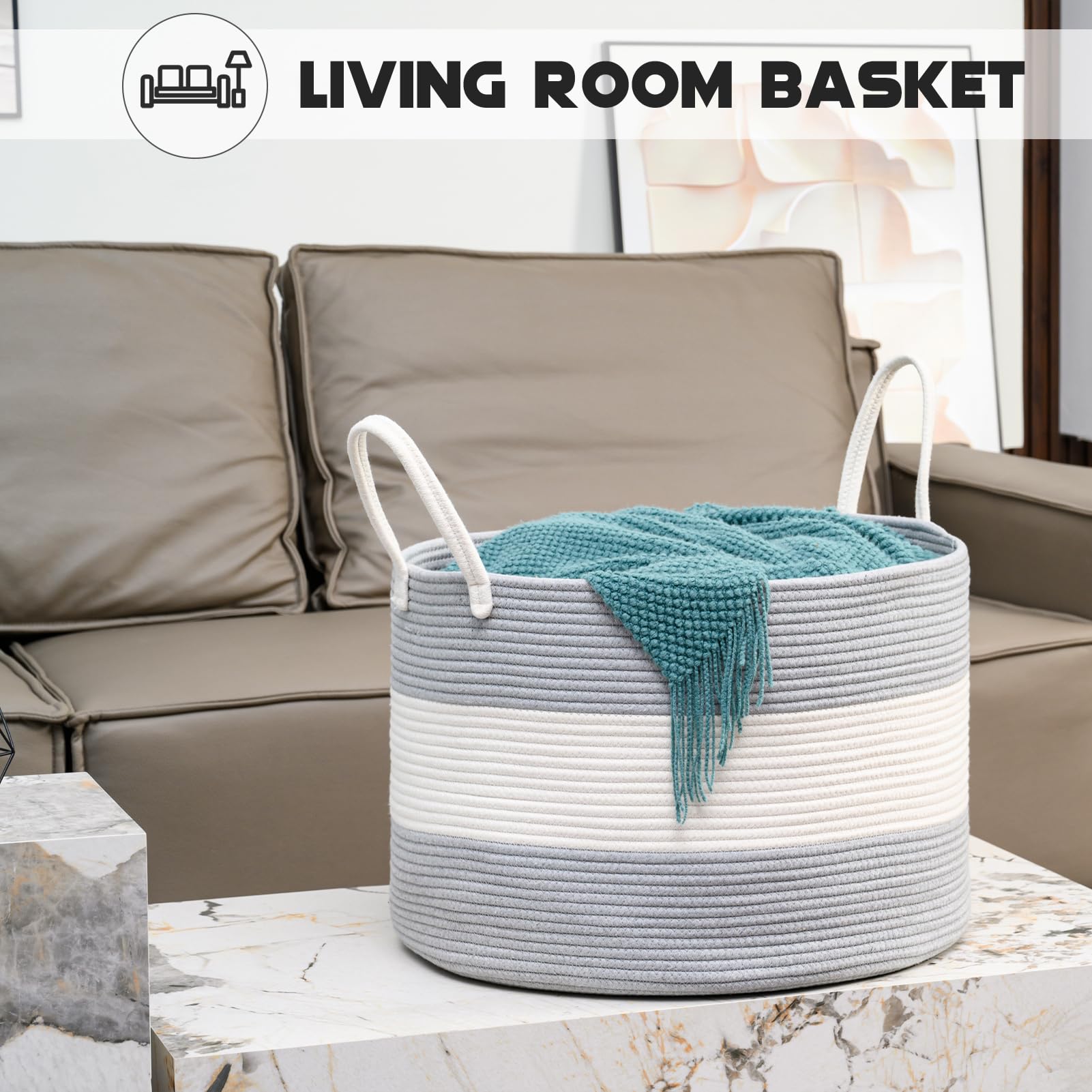 Homholdon 110L Extra Large Laundry Baskets, Storage Basket For Organizing,Woven Basket For Storage,Cotton Rope Basket,Nursery Ba