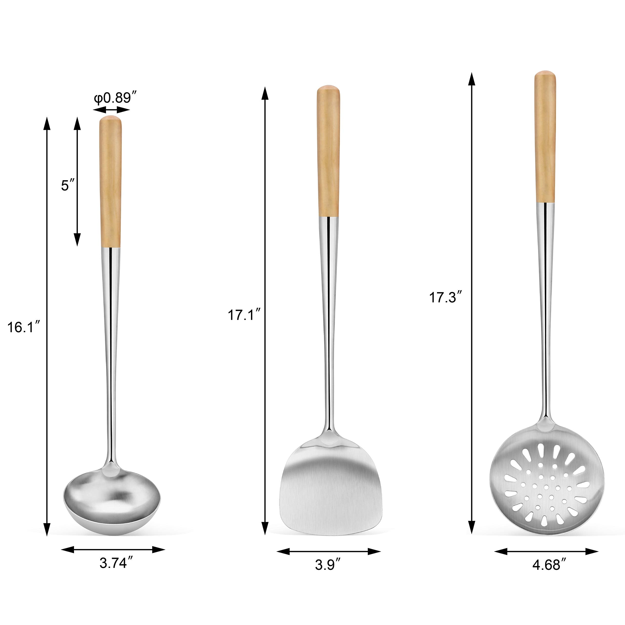 New Star Foodservice 1028737 Commercial-Grade Stainless Steel Specialty Chinese Wok Utensil Set, Spatula, Solid And Perforated L