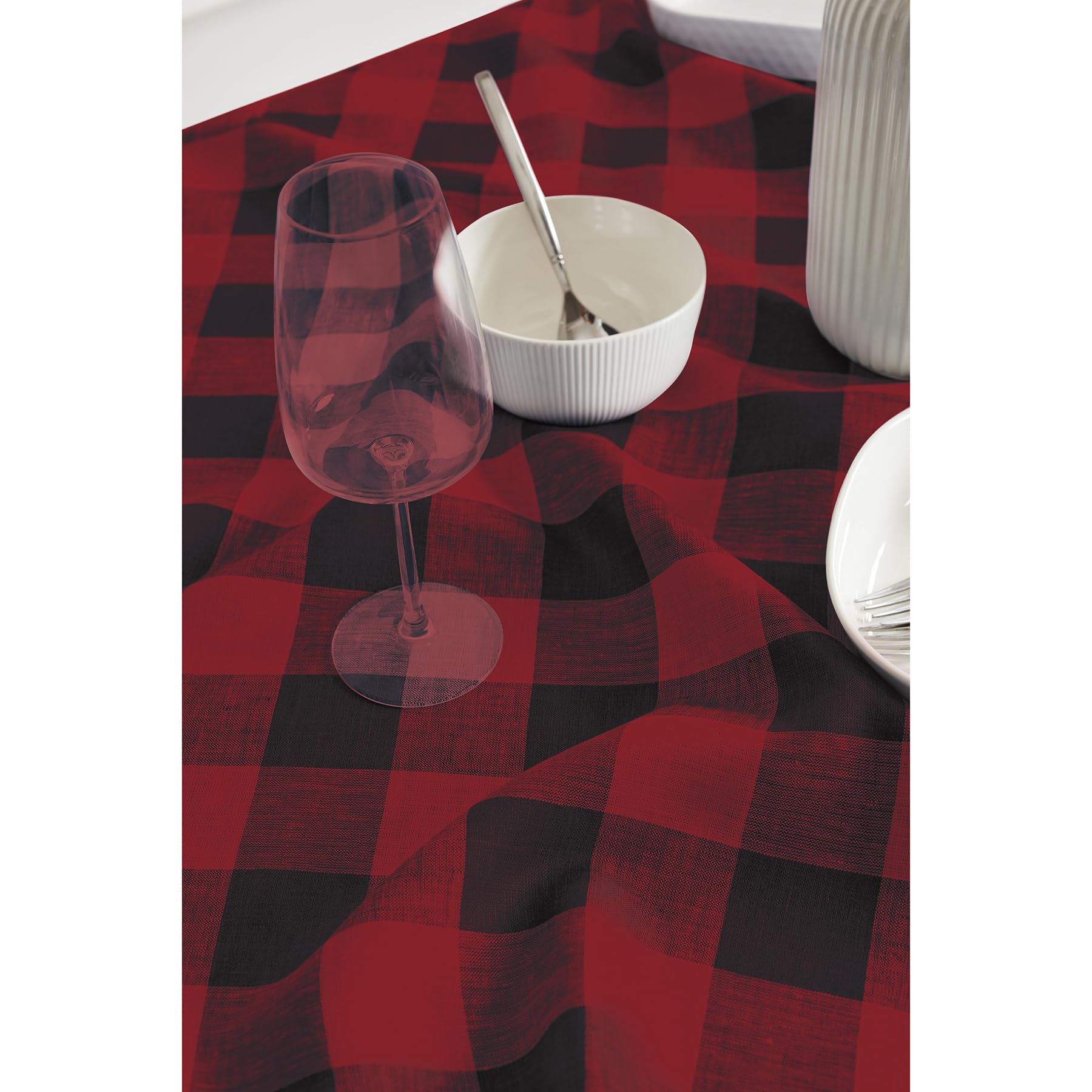 Solino Home Buffalo Check Linen Square Tablecloth 52 X 52 Inch - 100% Pure Linen Red And Black Plaid Table Throw - Machine Washa