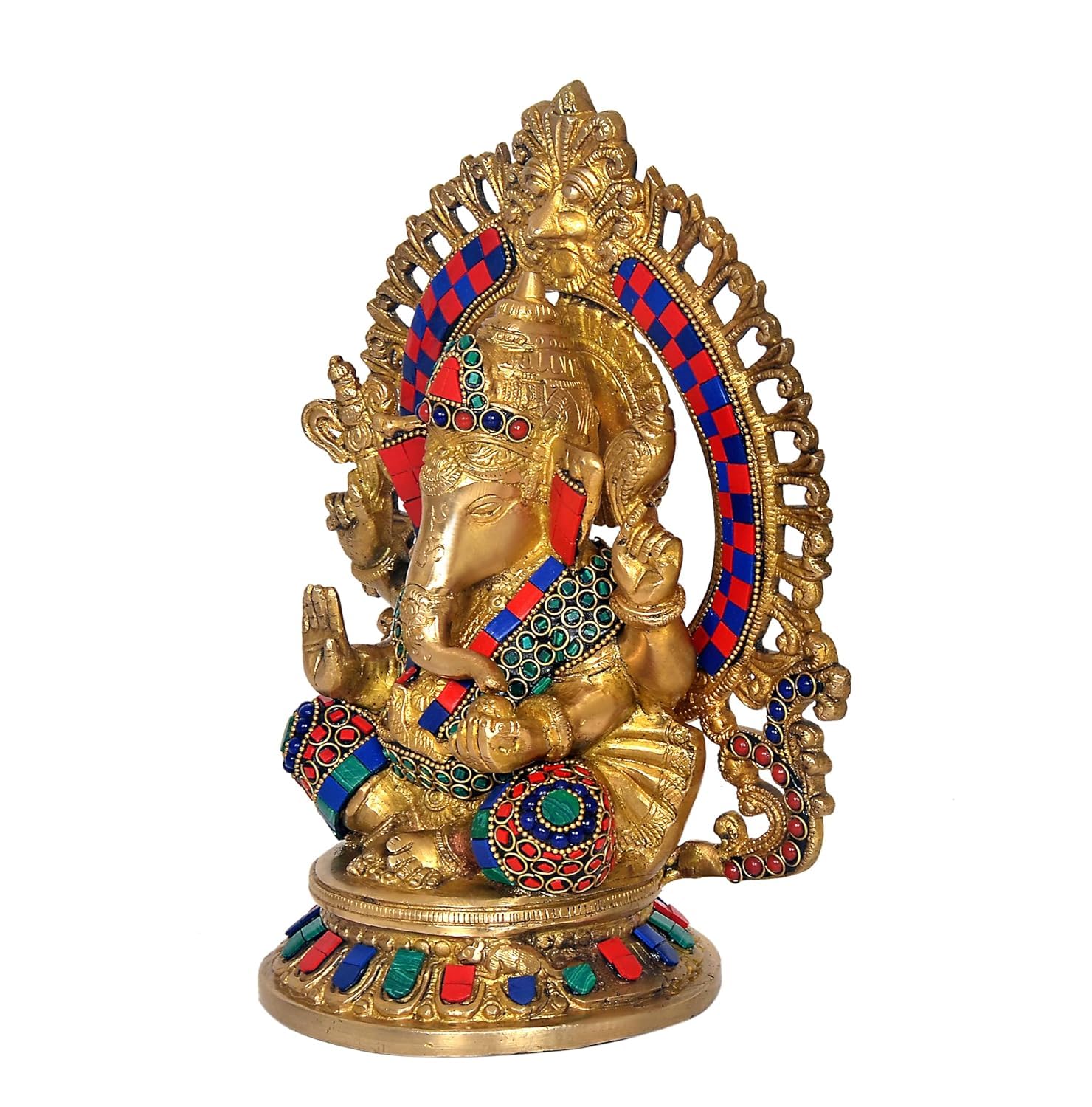 Aona Brass Ganesha Ganesh Murti Statue Idol For Home Shop Office, Height : 10 Inch