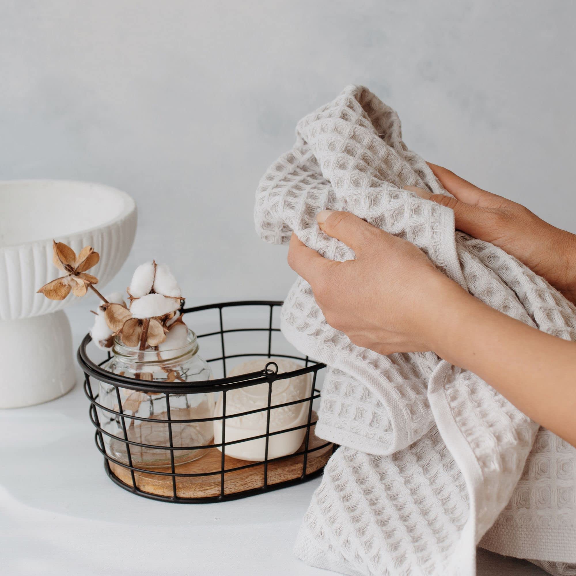 Sea Me At Home Premium Waffle Bathroom Hand Towel, 100% Cotton Turkish Hand Towel (Hand Towel, Light Grey)