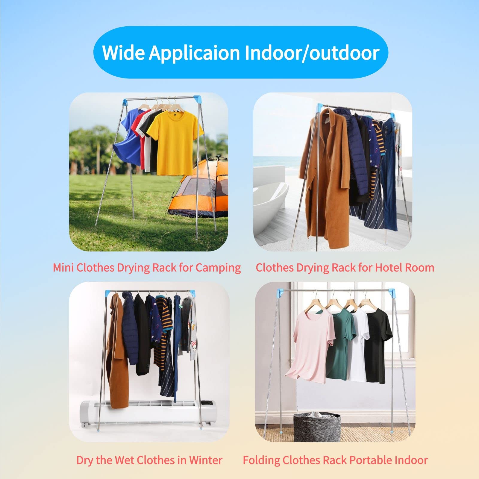 Portable Travel Garment Rack, Compact Stainless Steel Foldable Mini Drying Clothes Rack For Travel, Camping, Hotel Room, Laundry