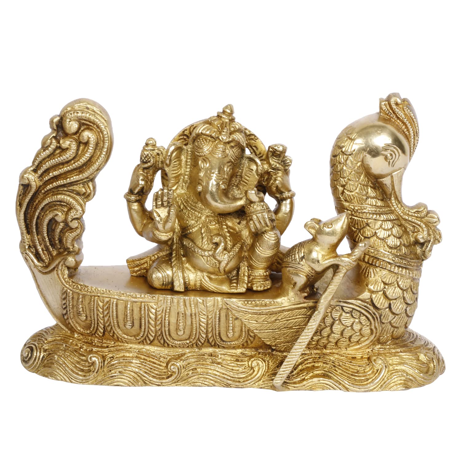 Kartique Brass Ganesh Bhagwan Idol Sailing On Boat Ganesha Statue Ganpati Murti For Home Entrance Decor Diwali Gift Ganesha With