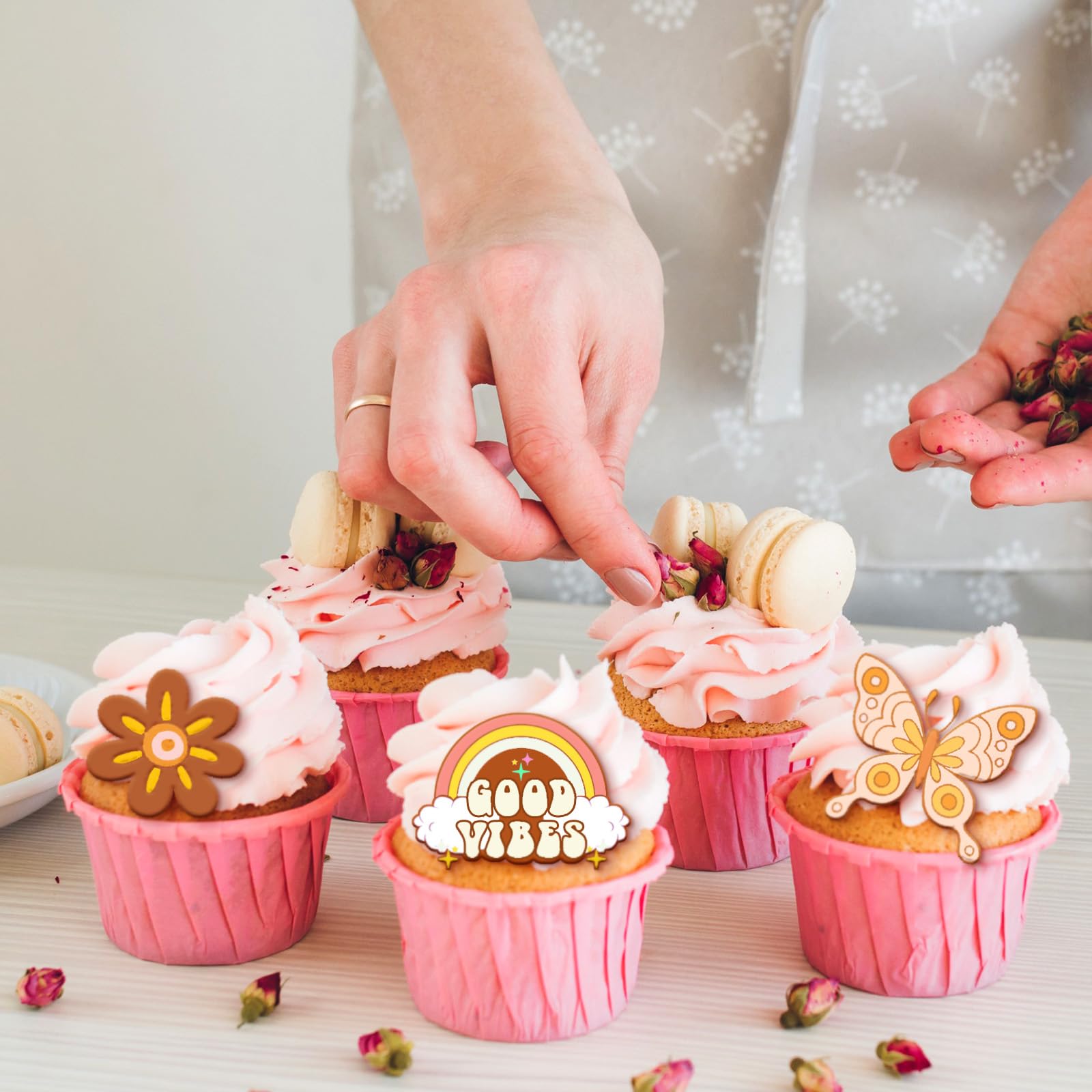 Bokon 4 Pcs Groovy Silicone Molds Fondant Molds Peace Sign Silicone Mold Hippie Rainbow Flower Chocolate Mold For Groovy Hippie