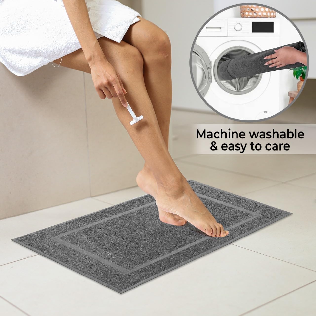 Eco Towels Cotton Banded Bath Mats 2 Pack, [Not A Bathroom Rug], 22''X34'' (Grey)
