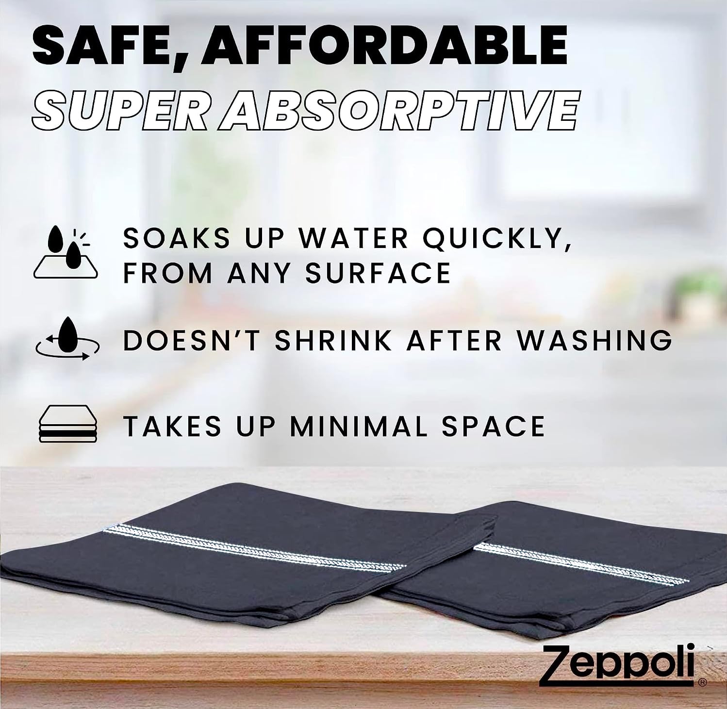 Zeppoli Kitchen Towels - 15 Pack - 14"x25" - 100% Cotton - Super Absorbent - Black Base - Machine Washable