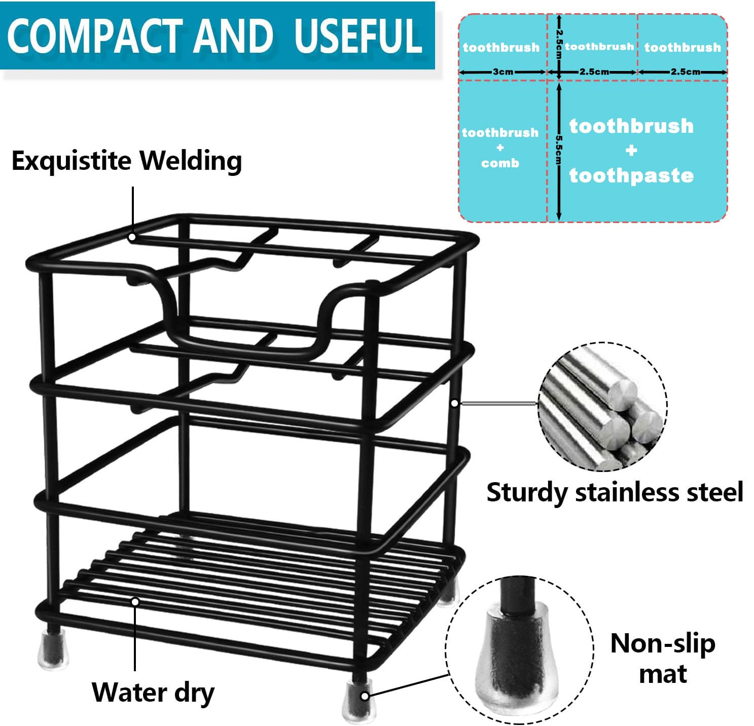 Hyrixdirect Toothbrush Holders For Bathrooms Stainless Steel Rustproof Toothbrush And Toothpaste Holder Organizer Tooth Brush St