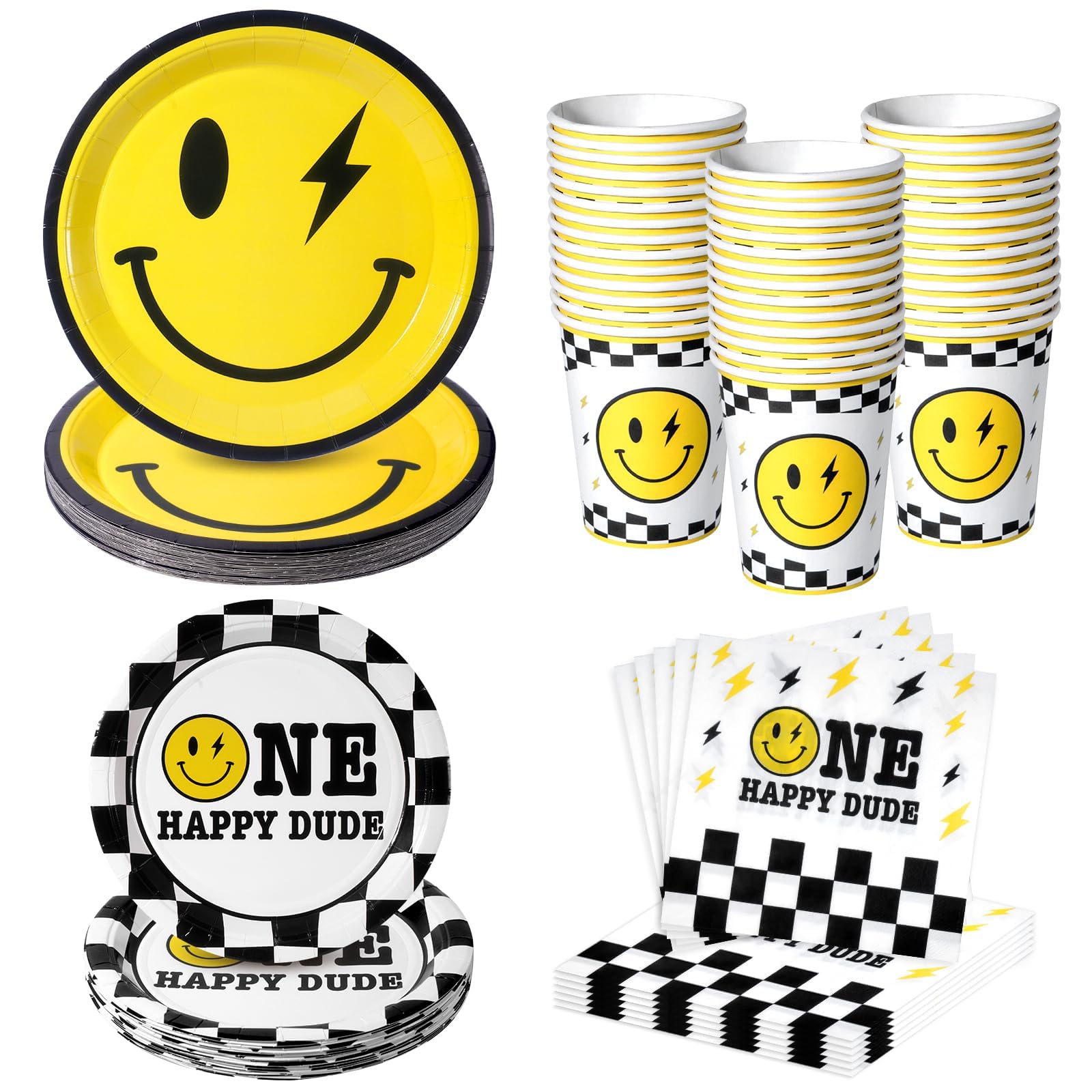 One Happy Dude Birthday Plates Yellow Smile Face Party Plates One Happy Dude Paper Plates Cups Napkins Decor Disposable Party Fa