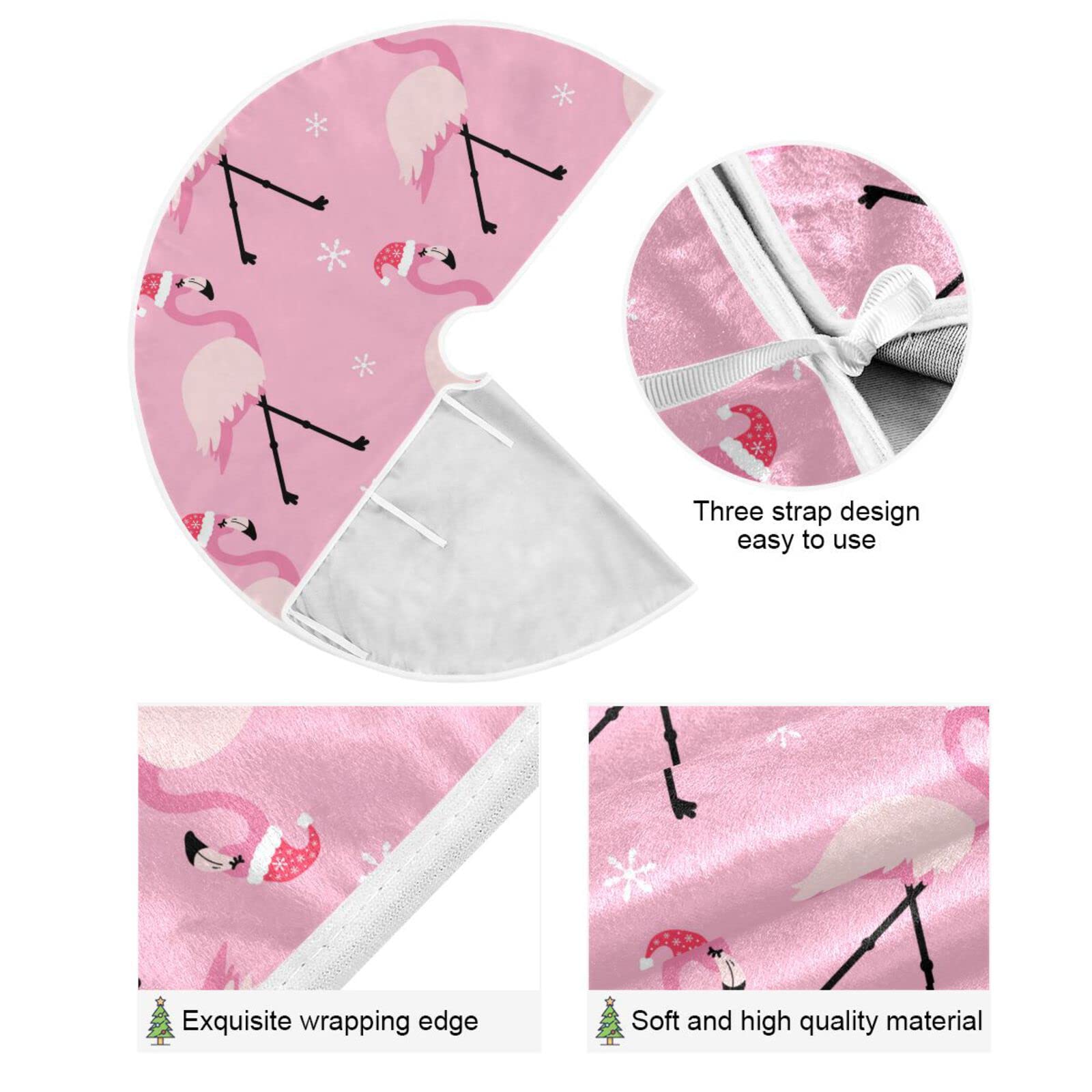 Vozoza Christmas Pink Flamingo Tree Skirt, Seasonal Tree Mat Holiday Party Supplies Ornaments Indoor Outdoor Decorations for Tab