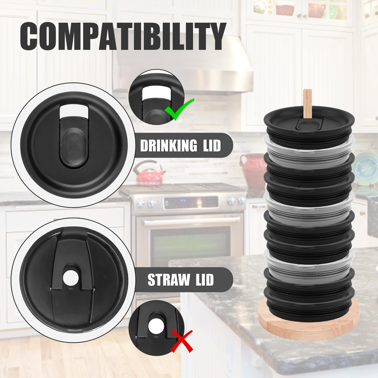 Peutier 2Pcs Tumbler Lid Organizers, Space-Saving Design Detachable Cup Lid Organizer Wooden Tumbler Lid Storage Rack Stand For
