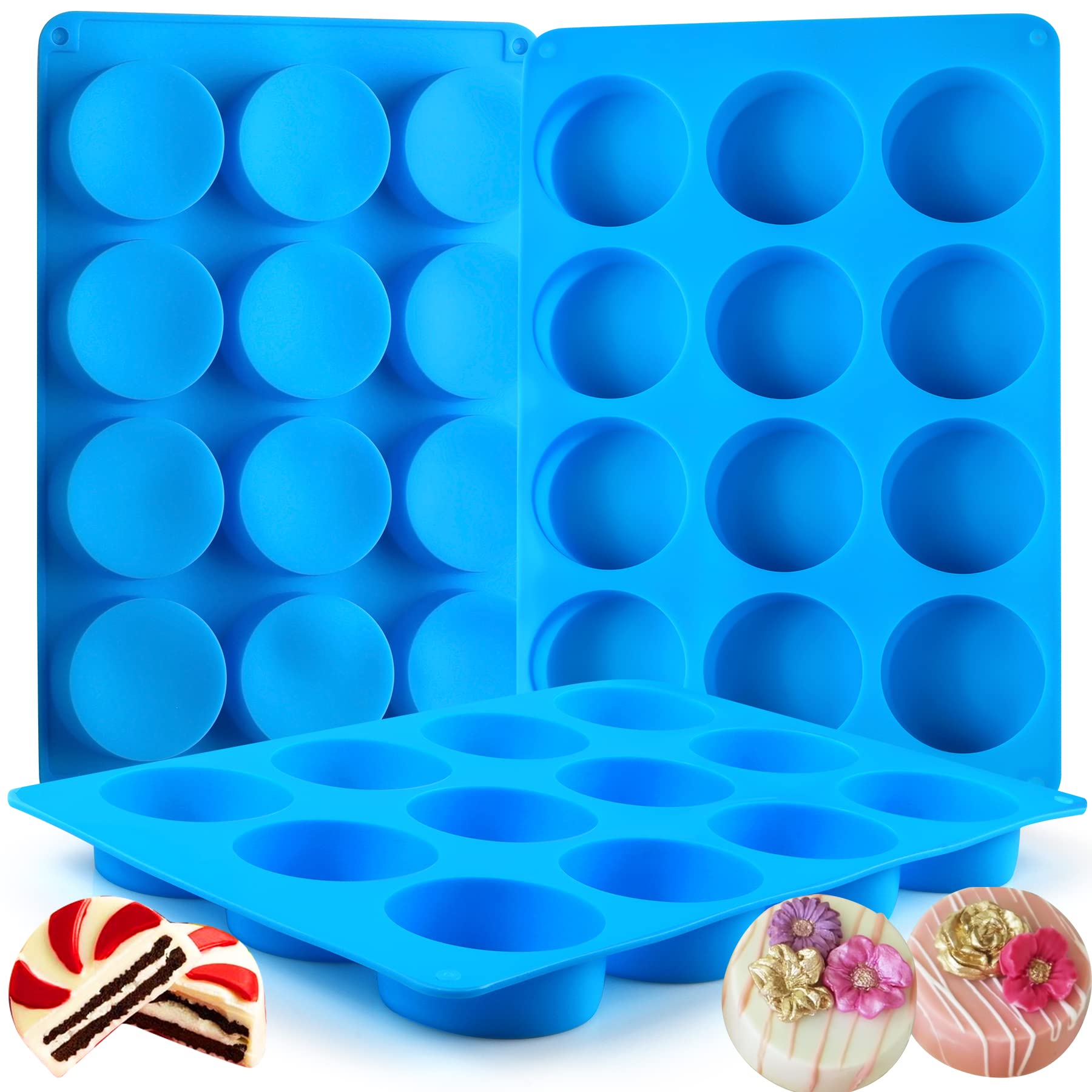 Sidosir 3Pcs Silicone Mold For Oreo Cookie Chocolate, 12-Cavity Round Cylinder Chocolate Cover Molds For Candy, Silicone Baking