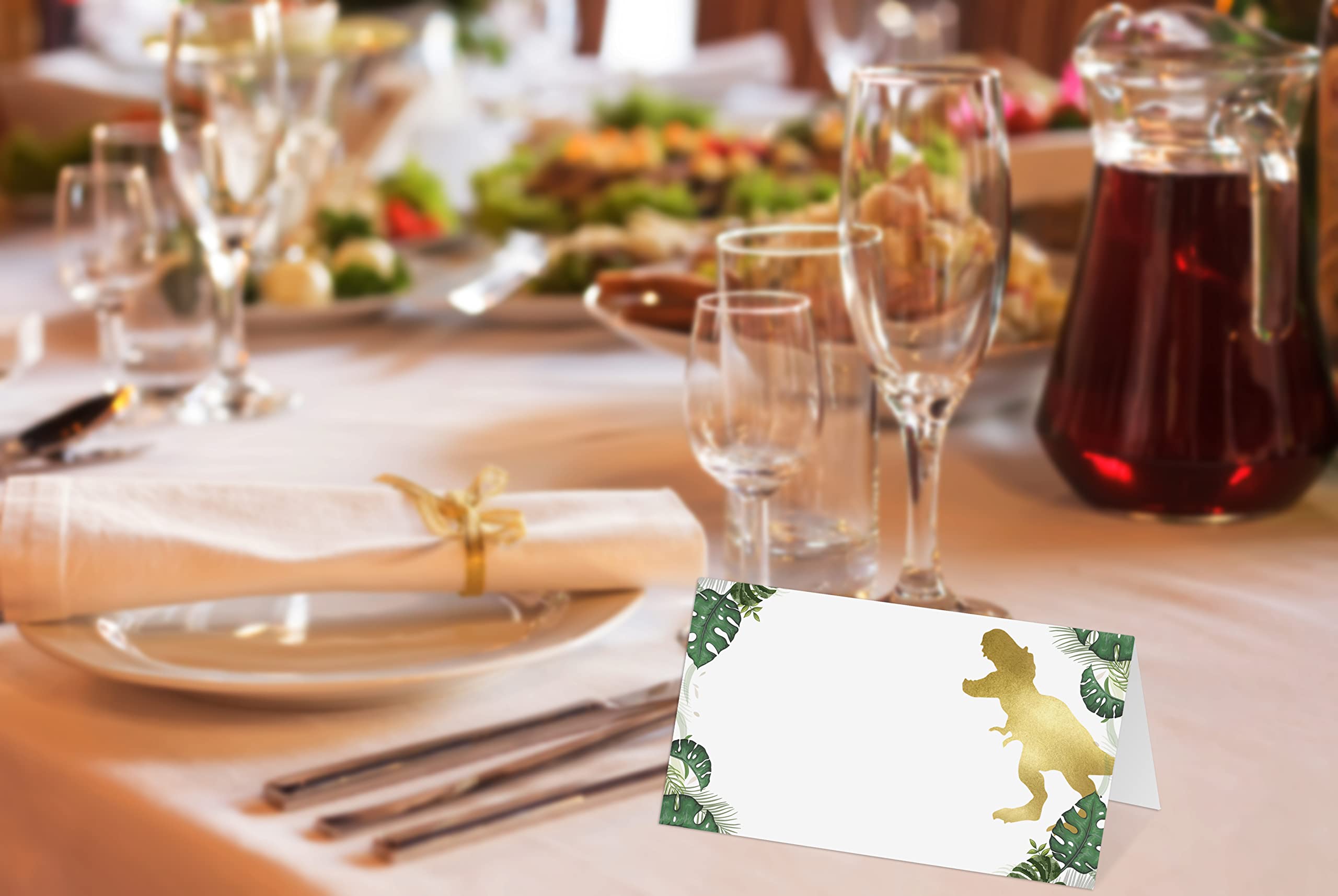 Place Cards For Wedding, Birthday Or Party, Dinosaur Filled-In Name Place Cards, Foldover Seating Table Cards, 25 Pack, Folds In