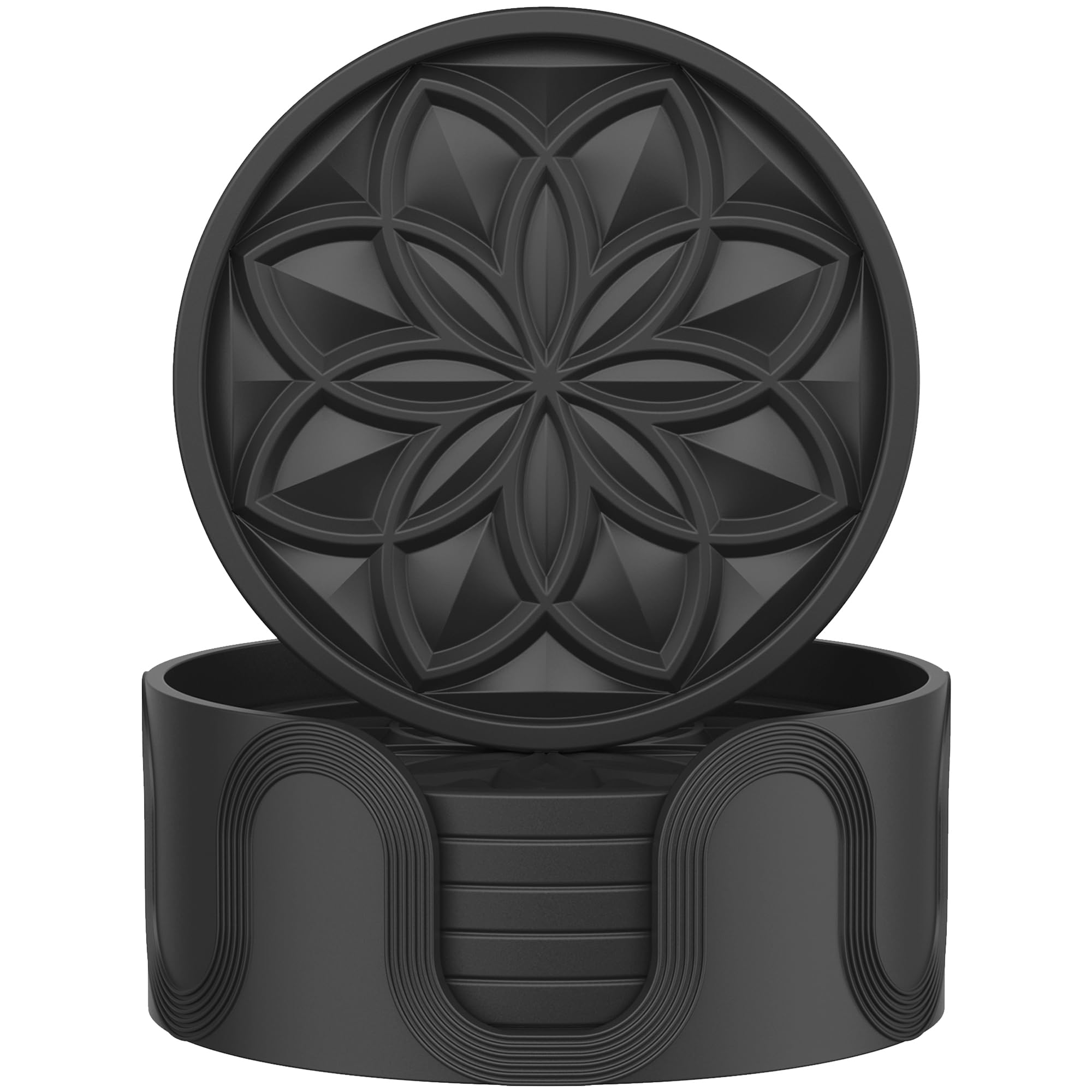 Hfhome Coasters For Drinks 6 Pack Silicone Coasters Set With Holder, Drink Coaster For Coffee Table, Table Cup Mat Desk Coaster