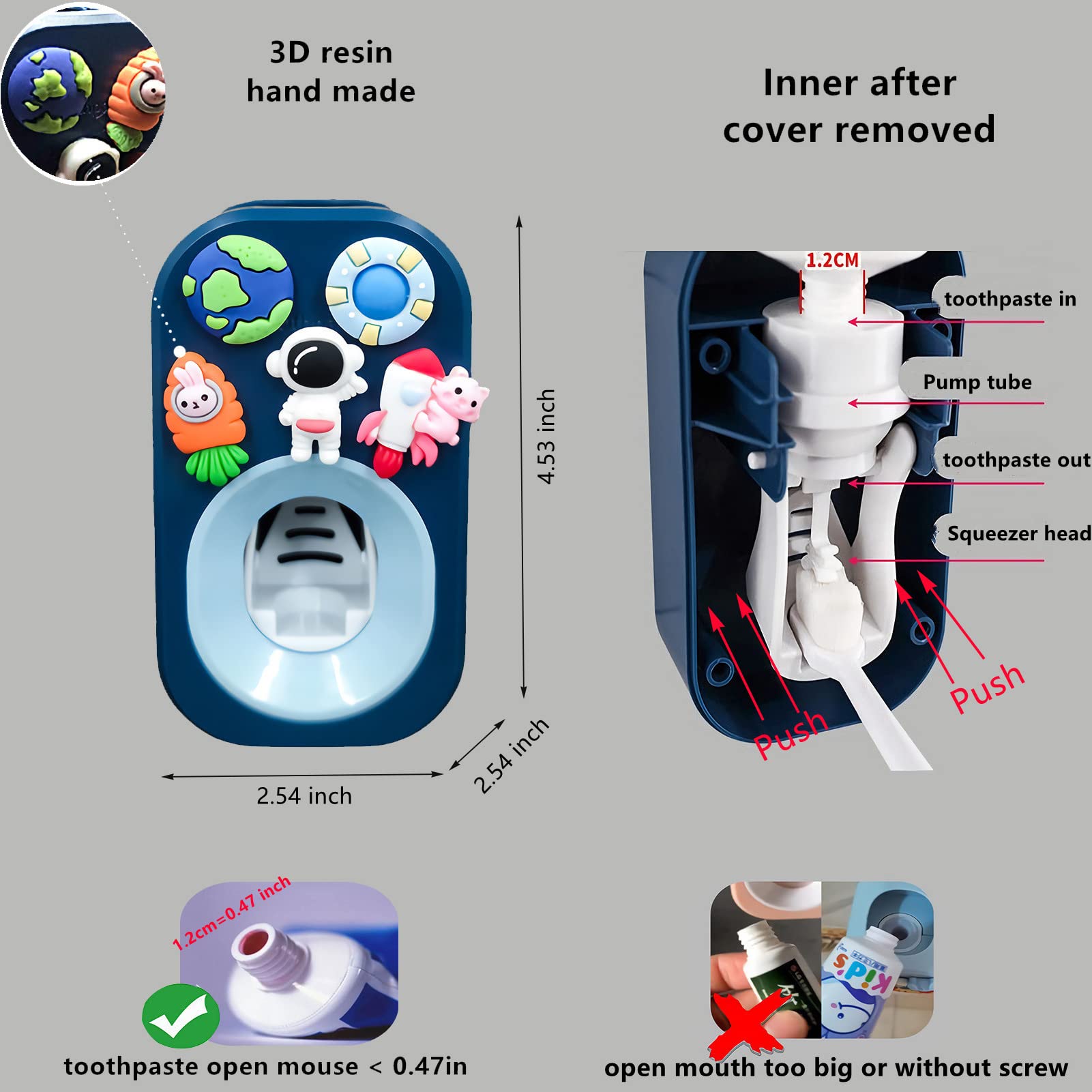 Automatic Kid Toothpaste Dispenser for Shower Toothpaste Squeezer for Kids & Family  is Wall Mounted Bathroom Decor by Mr. Thumbs (1pc Astronaut #2)
