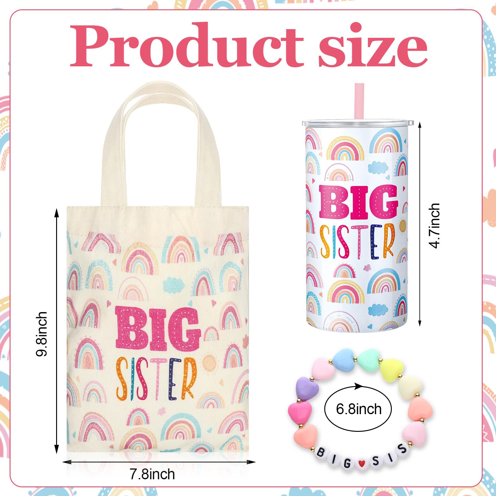 3 Pcs Christmas Big Sister Gift for Girls Gift 12 oz Pink Big Sister Cup Stainless Steel Mug Vacuum Insulated Tumbler with Leakp