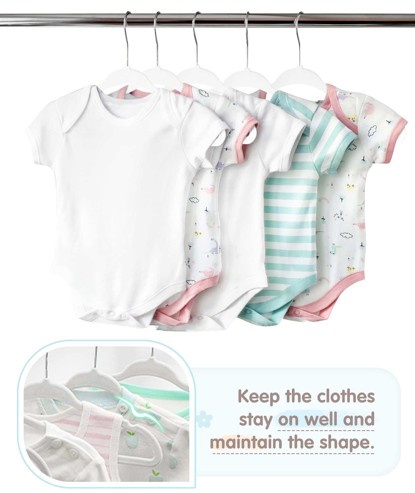 Baby Hangers, Vis'V 11 Inch White Velvet Kids Hangers With 6 Pcs Size Dividers Non Slip Nursery Children Closet Clothes Hangers
