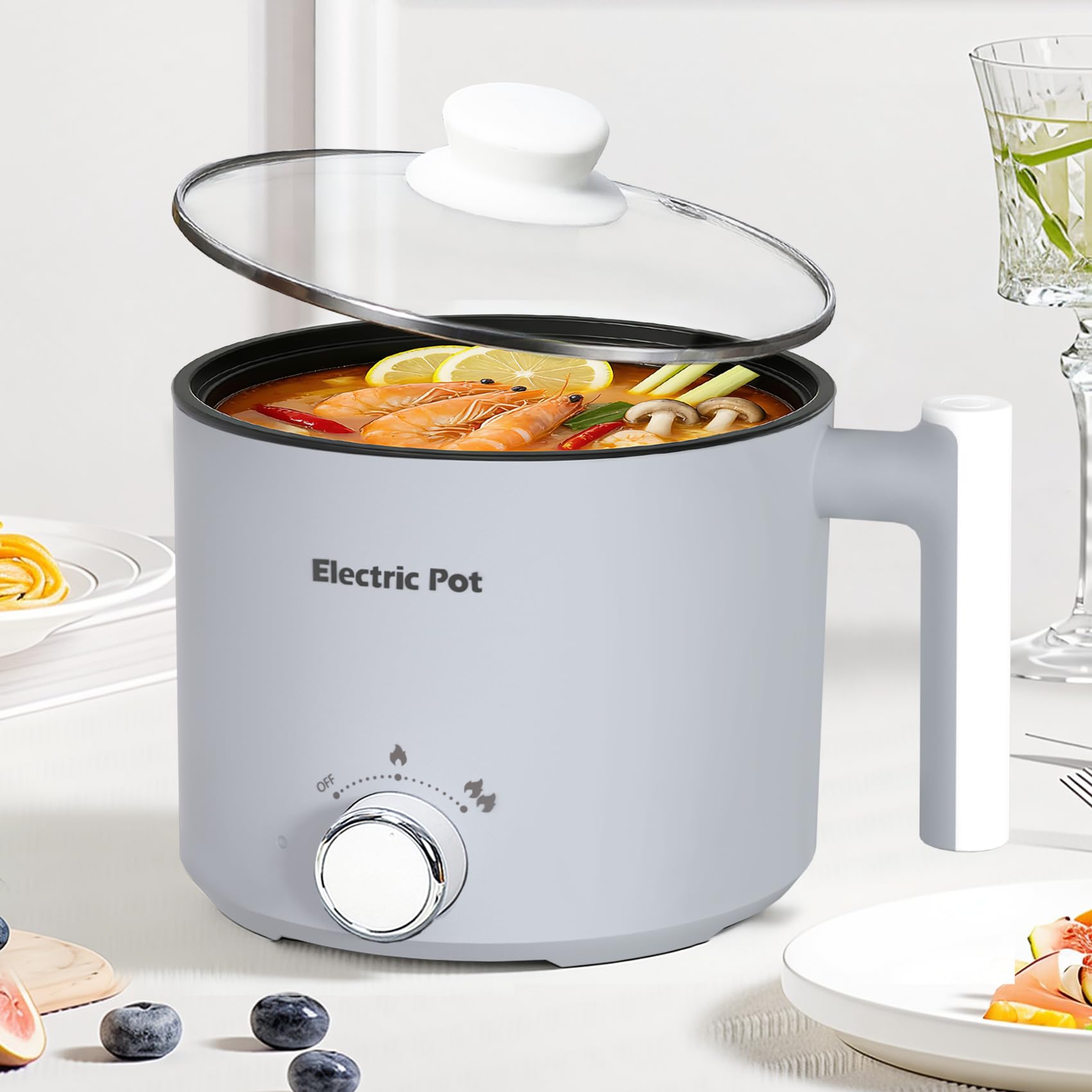 KERZION Electric Hot Pot 1.5L Nonstick Ramen Cooker for OnePerson