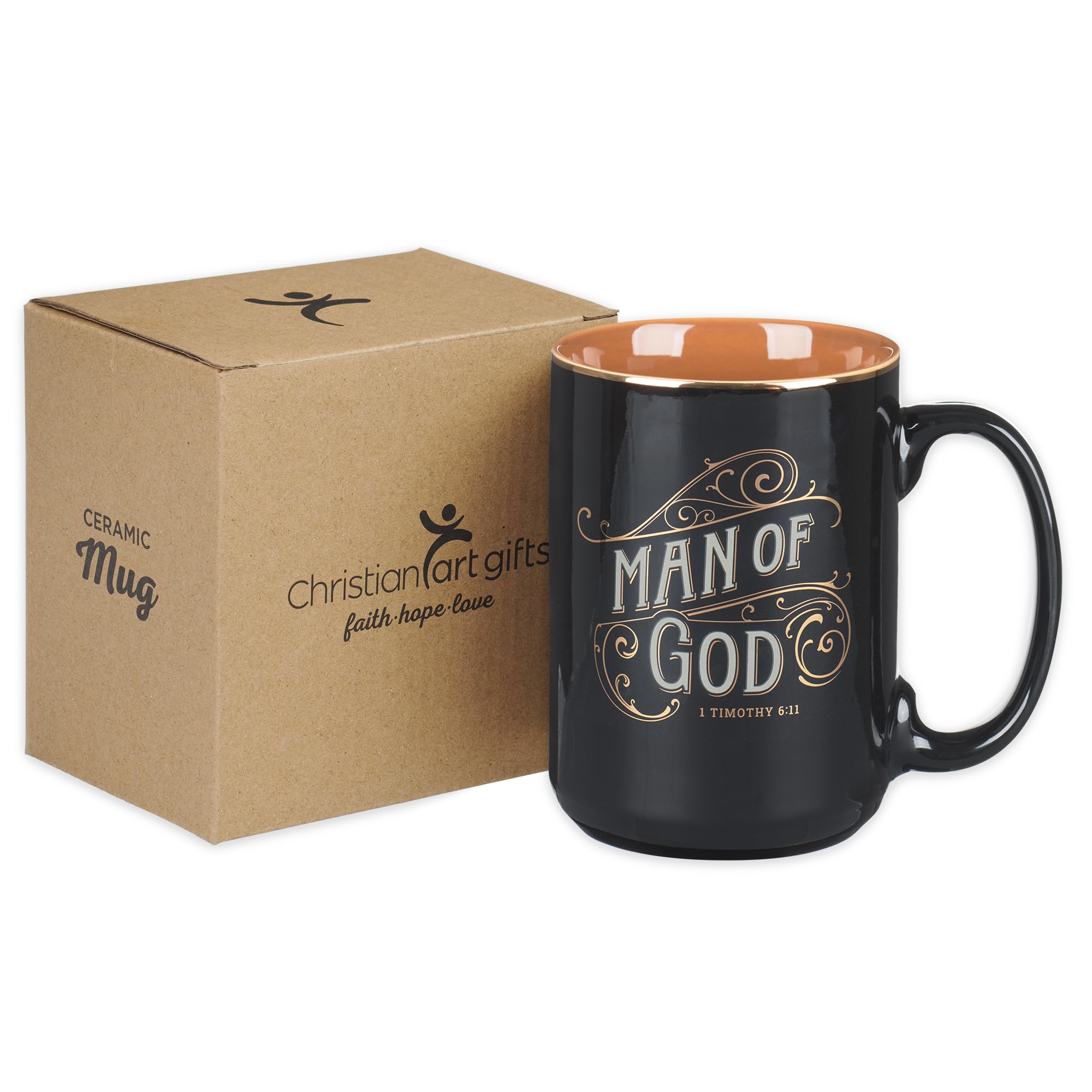 Christian Art Gifts Large Ceramic Coffee & Tea Mug for Men: Man of God Bible Verse, Black, 14 oz.