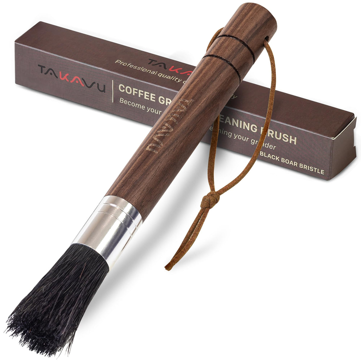 Takavu Coffee Cleaning Brush Black Boar Bristle, Grinder Espresso Machine Cleaner Tool, Brista Dusting Accessories Used On Group