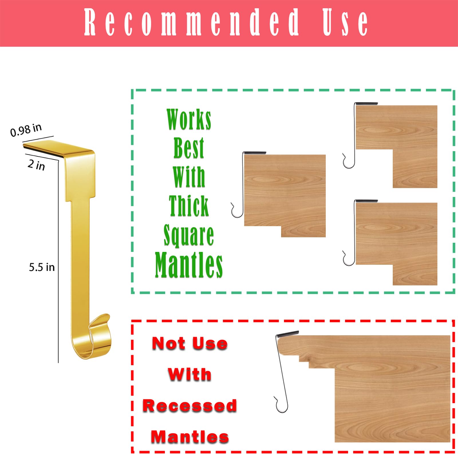 6 Pcs Christmas Stocking Holders Mantel Hook Hangers Fireplace Hooks Hanger Christmas Stocking Hook Fireplace Hanger Grip for Ch