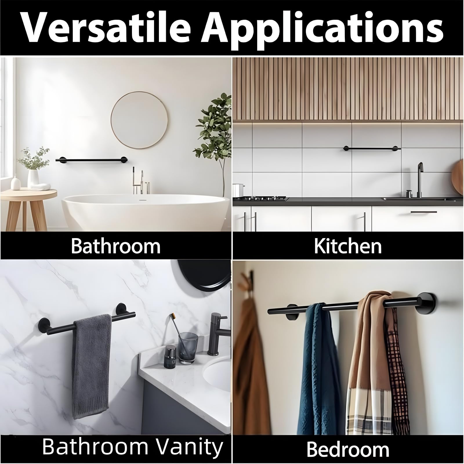 Mwxmm Matte Black Towel Bar - 16 Inch Thickened Towel Rack 2 Pack For Bathroom, Sus304 Stainless Steel Bathroom Hardware Accesso