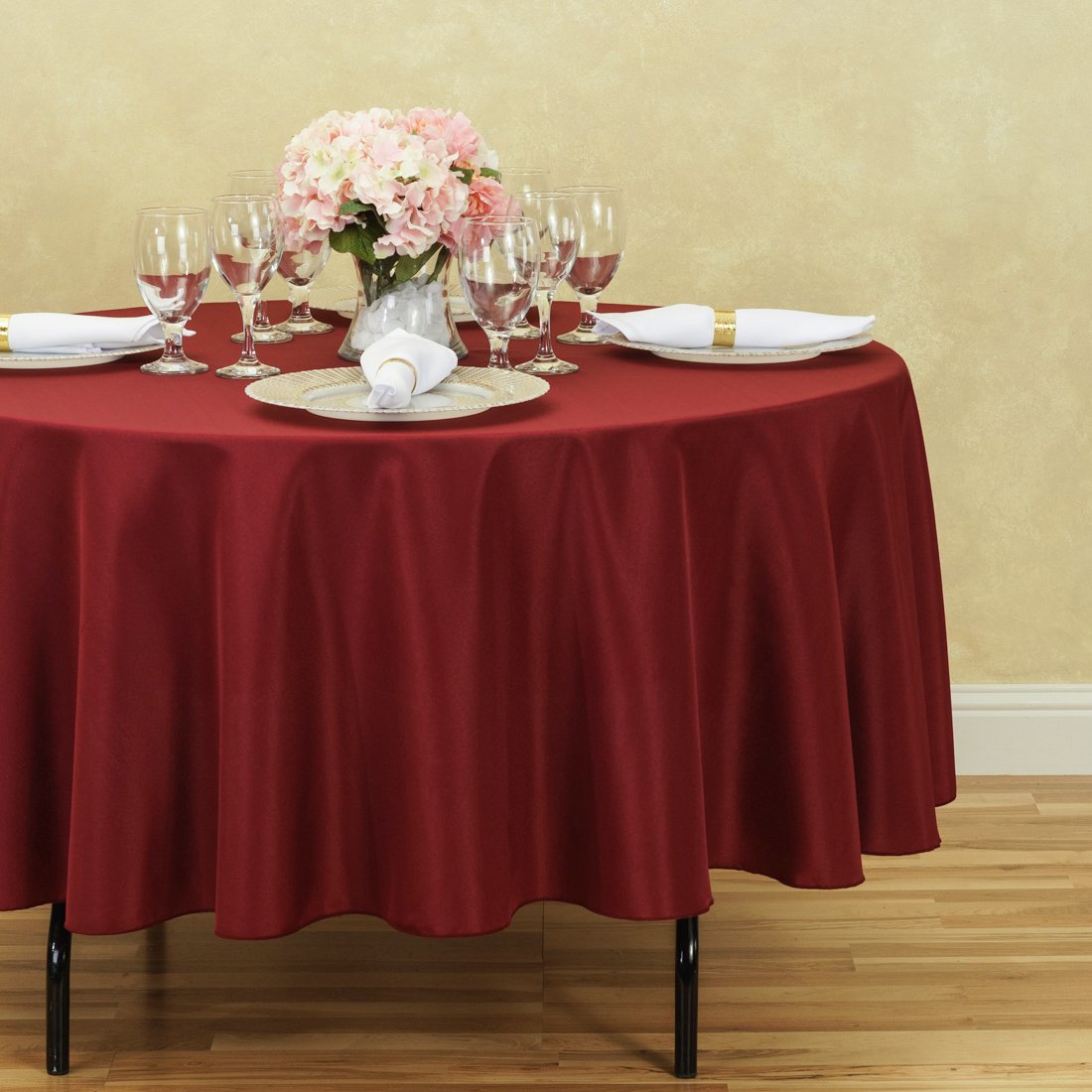 LinenTablecloth 90-Inch Round Polyester Tablecloth Burgundy