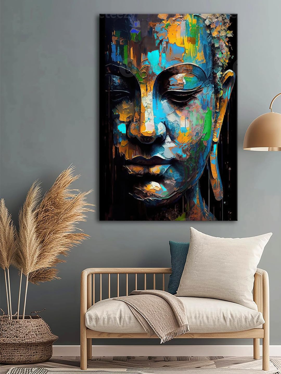 999STORE Abstract Buddha Canvas Art in Bold Colors - Modern Spiritual Wall Decor for Peaceful Interiors (18X30 Inch_ Canvas) FLP