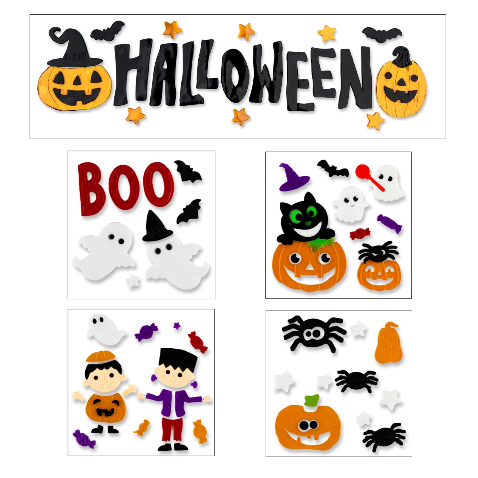 5 Pcs Halloween Window Clings Gel, Halloween Window Clings, Halloween Window Decorations for Office, Classroom, Refrigerator,Hal