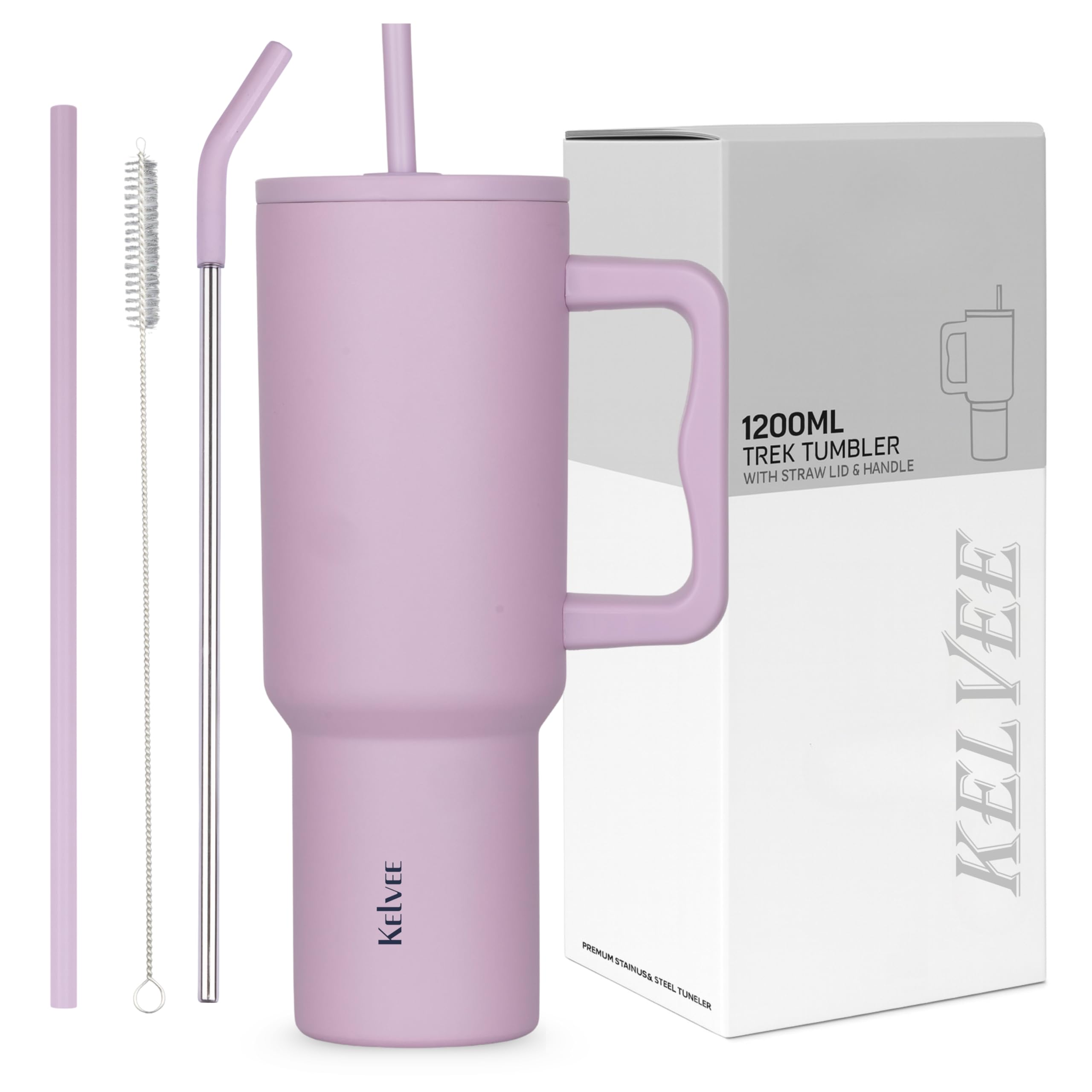 Kelvee 40Oz Tumbler With Handle And Straw Lid, Reusable Cup Leakproof Iced Coffee Sipper Mug For Keeping Beverages Water Perfect