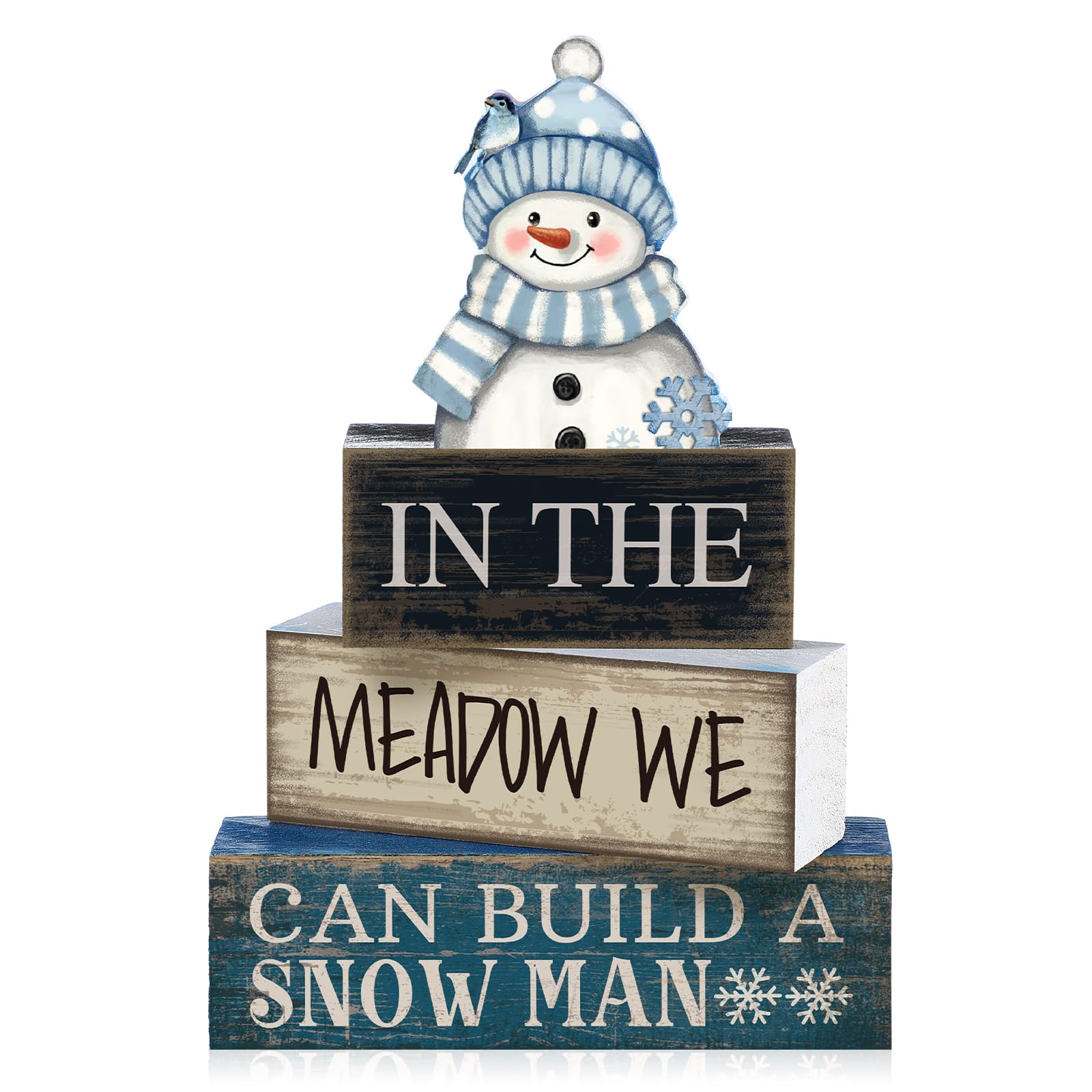 Yuntau 4 Pcs Christmas Table Decorations Wooden Snowman Winter Tiered Tray Decor Rustic Block Signs Gift Farmhouse Christmas Cen