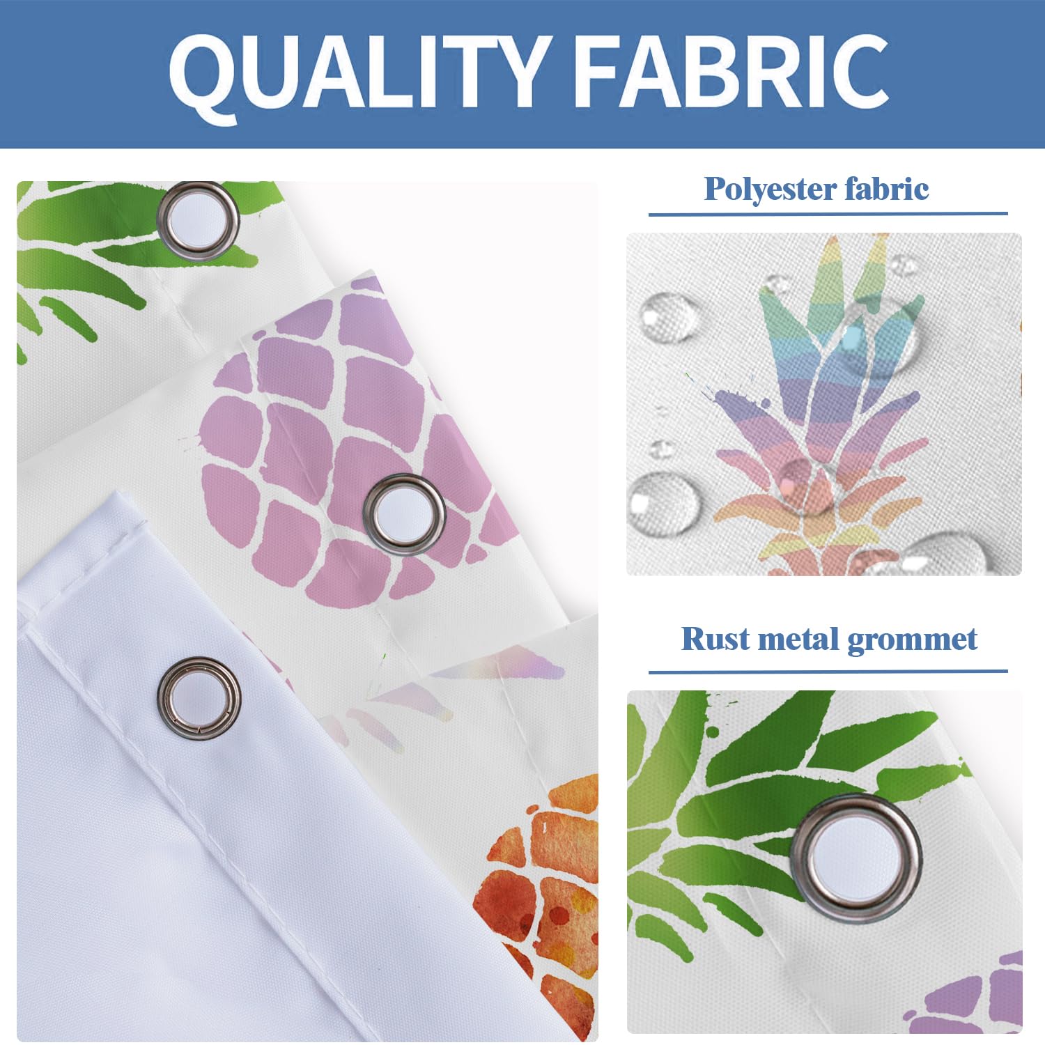 Aatter Colorful Pineapple Shower Curtain Kids Fun Cute Bright Tropical Summer Fruit Cool Unique Ombre Orange White Teen Boho Abs