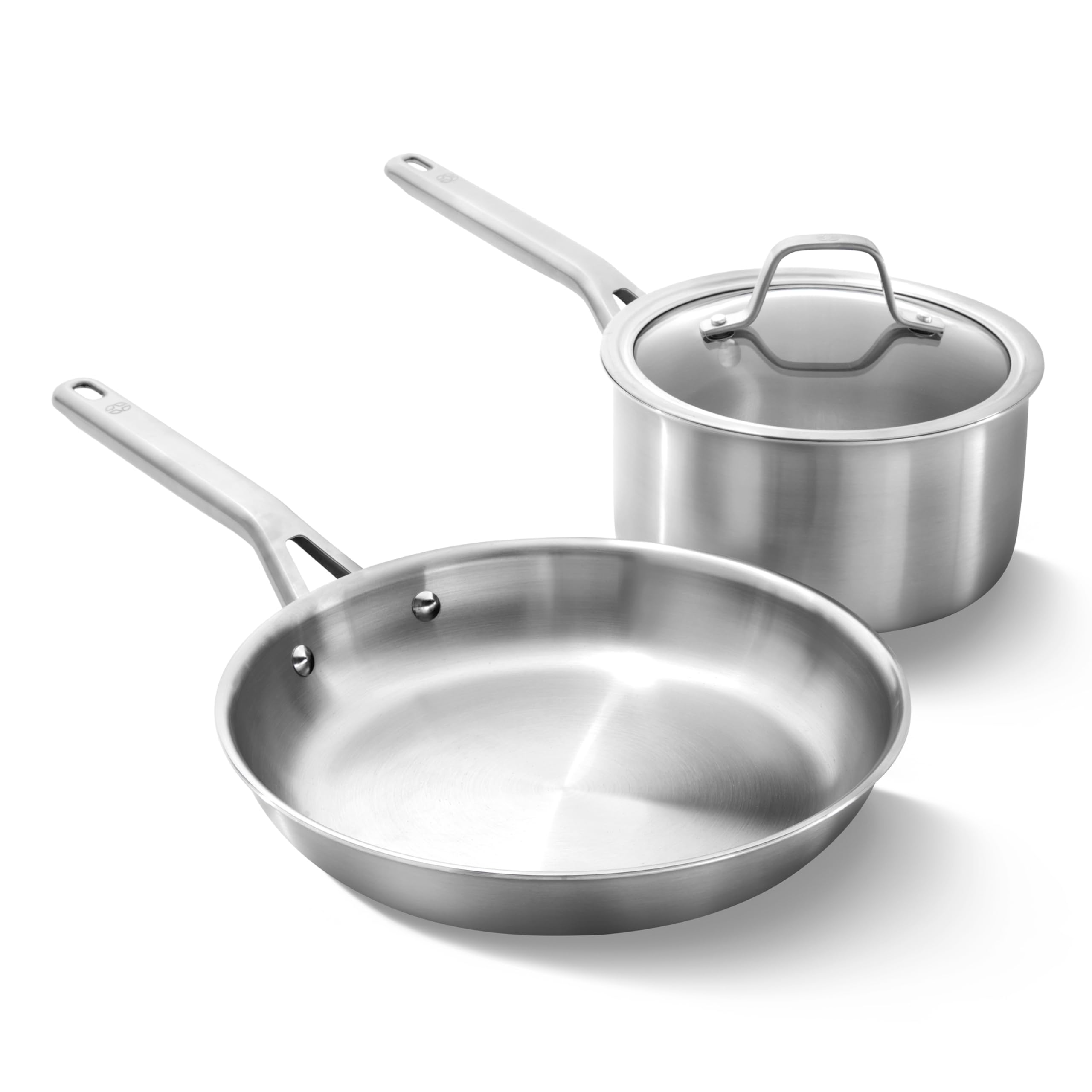 Calphalon Premier Brushed 5-Ply Stainless Steel Cookware Set w/Turbo Heat Tech 3 Piece Includes Fry and Sauce Pan Set, Induction