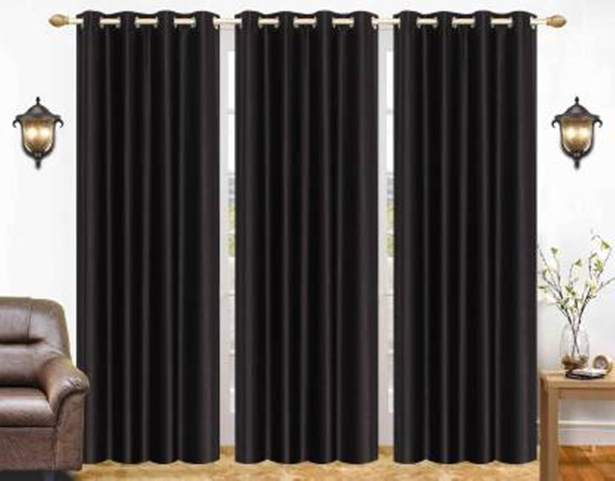 Galaxy Home Decor Solid Plain Curtains for Long Door 10 Feet, Pack of 3, Black