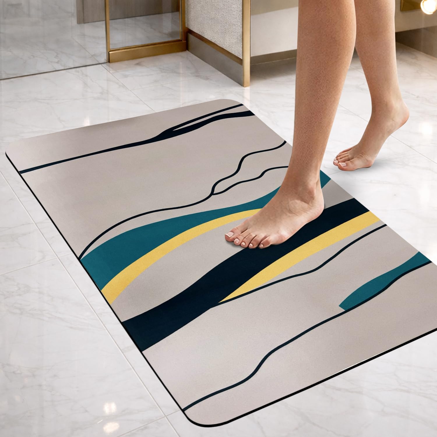 SITTELLA Rubber 1 Piece AntiSkid Water Soaking 3D Abstract Print Bathroom Mat, Water Absorbent Mat (40x60cm) (Grey Abstract Pri