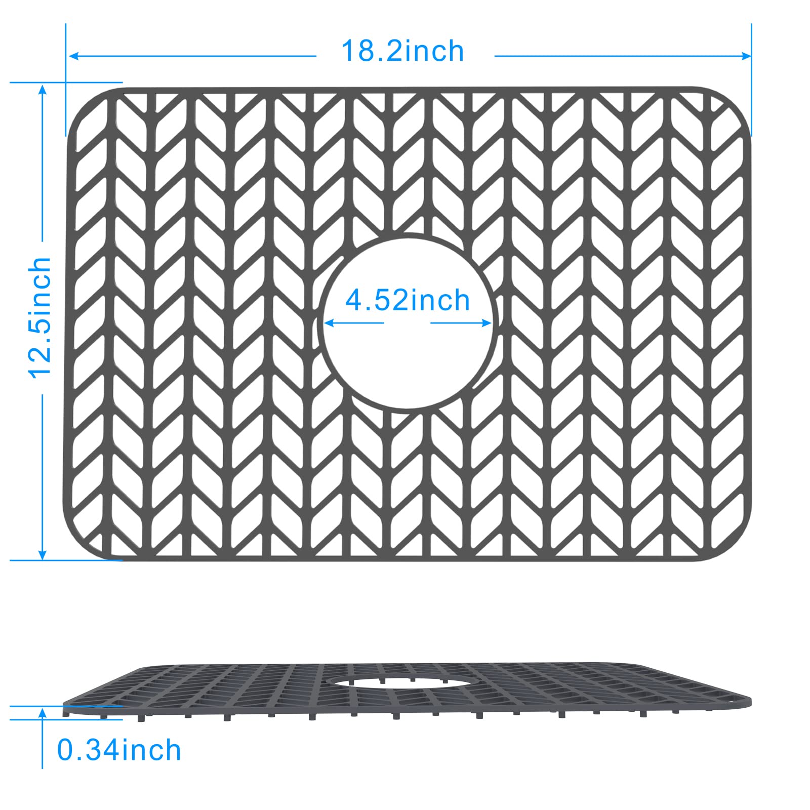 Silicone sink mat protectors for Kitchen 18.2''x 12.5''.JIUBAR Kitchen Sink Protector Grid for Farmhouse Stainless Steel accessory with Center Drain.(Grey)