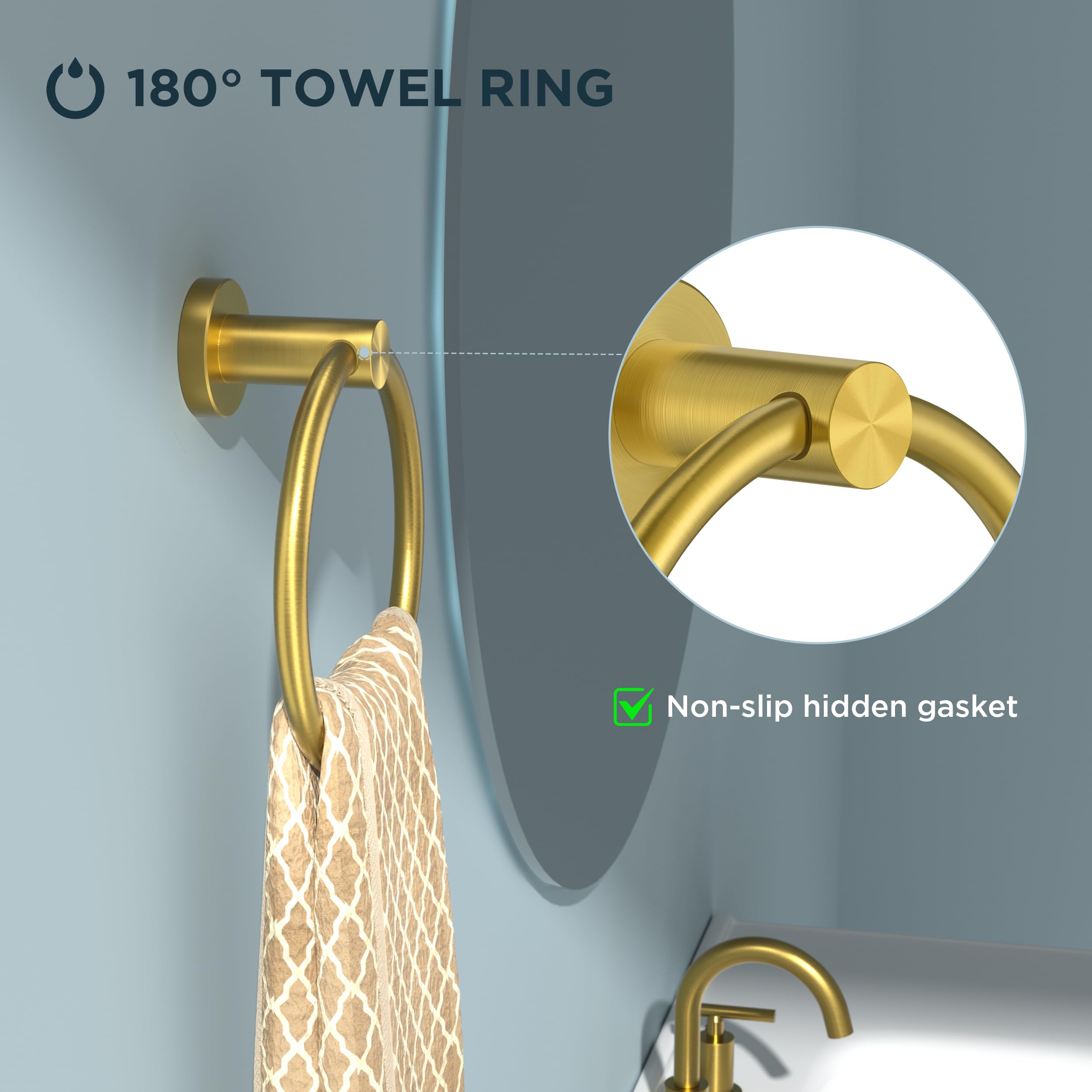 Forious 4 Piece Brushed Gold Bathroom Accessories Set, Sus304 Stainless Steel Bathroom Toilet Paper Holder Set, Wall Mounted Bat