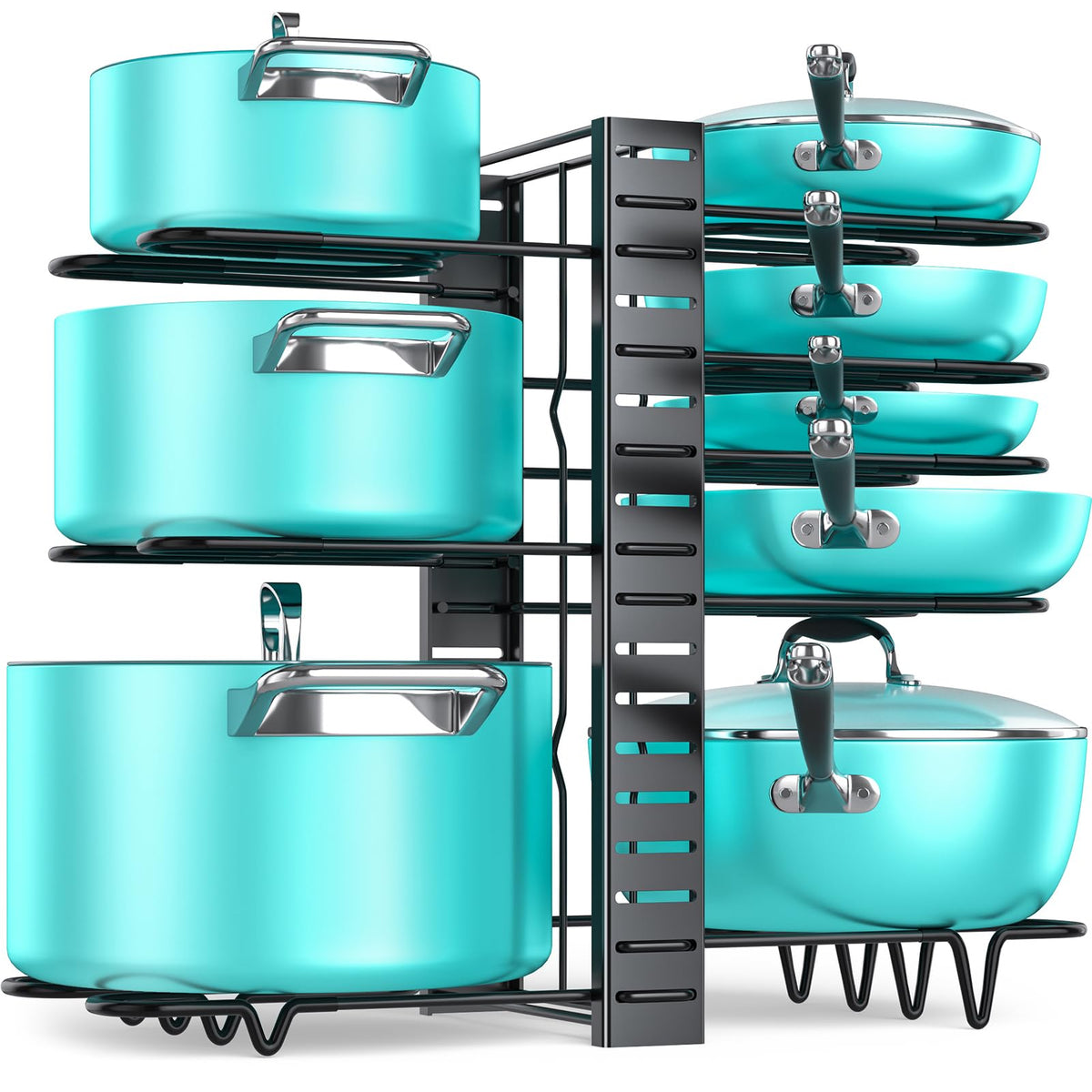 Mudeela Pots And Pans Organizer Rack Under Cabinet With 3 Diy Methods, Adjustable Pot Pan Rack With 8 Tiers For Kitchen Cabinet