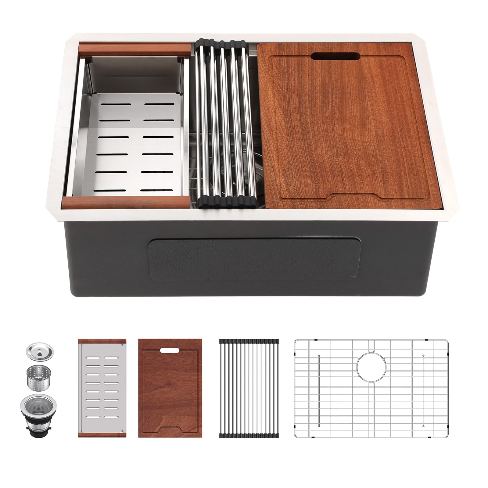 Lordear 26 Undermount Kitchen Sink Workstation 26x19 Stainless Steel Sinks 16 Gauge Deep Single Bowl Under Counter Kitchen Sink 