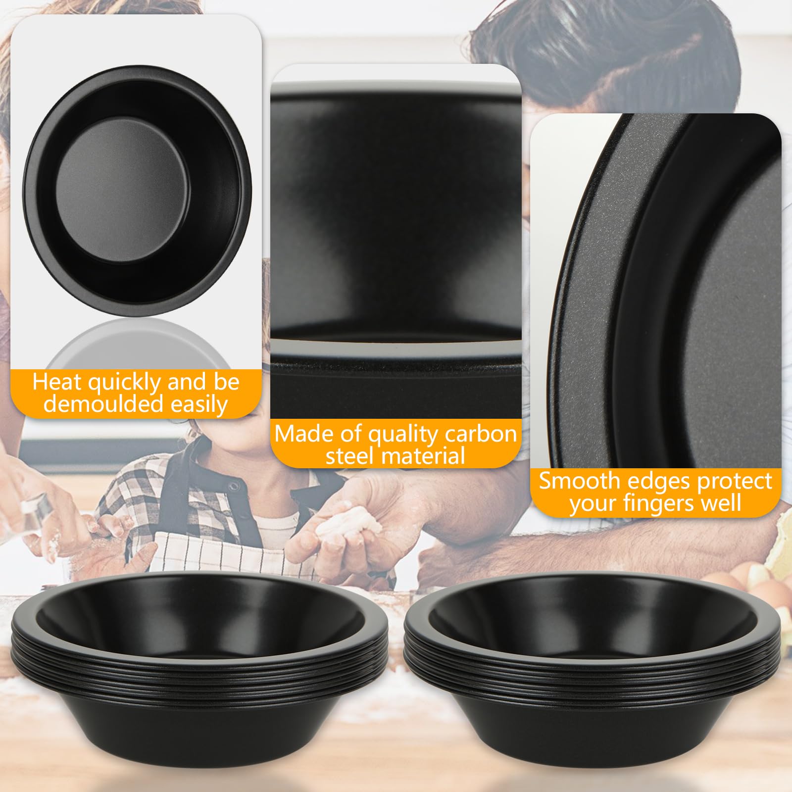 Cyeah 10 Pcs Non-Stick Mini Pie Pans, 4 Inch Round Deep Pie Dish For Baking, High Carbon Steel Pot Pie Baking Dishes, Small Blac