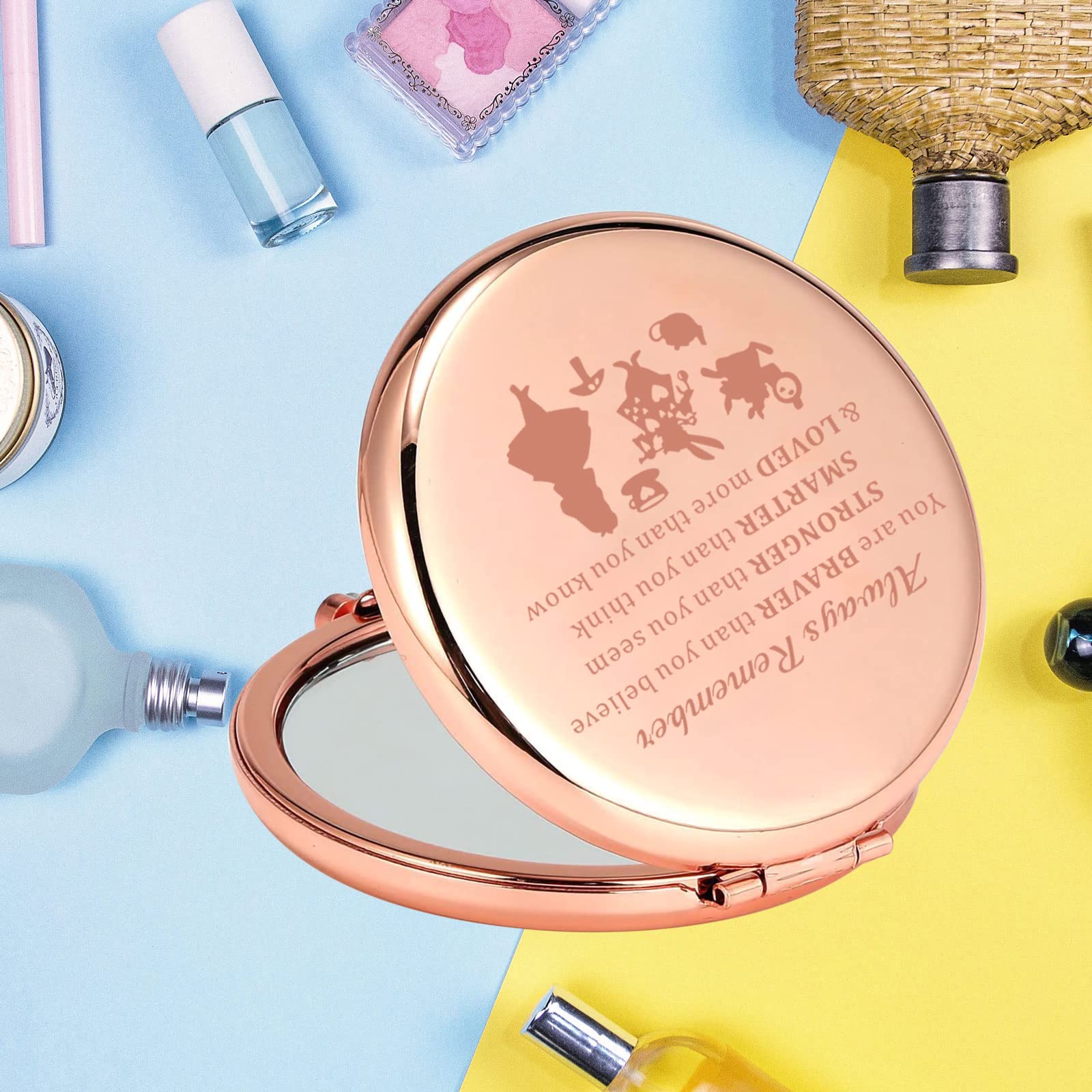 Keychin Princess Pocket Mirror Fairy Tales Gift Always Remember You Are Braver Stronger Smarter Than You Think Compact Makeup Mi