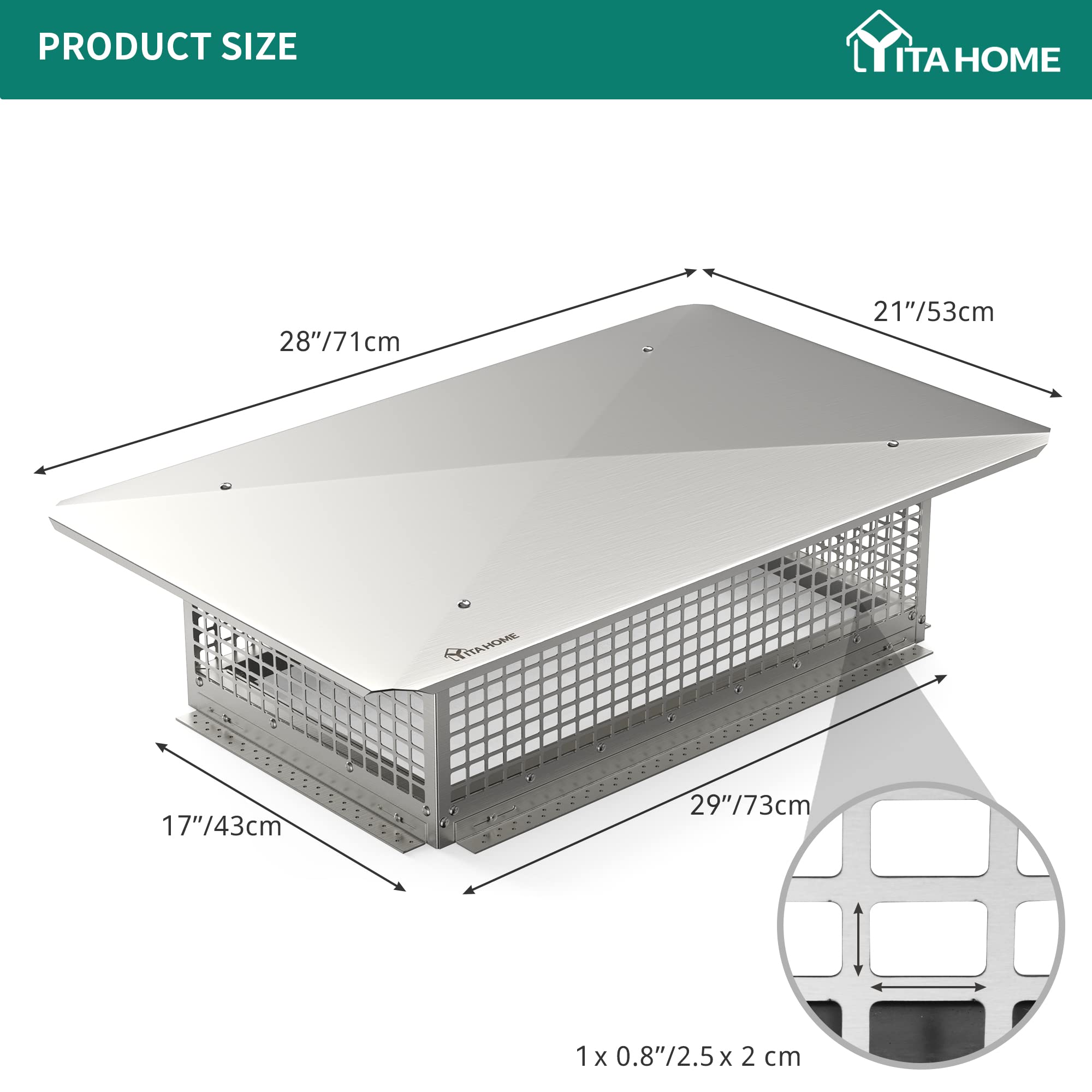 Yitahome Chimney Cap, 17'' X 29'' Chimney Cover For Outside, 304 Stainless Steel Fireplace Chimney Caps With Adjustable Metal St