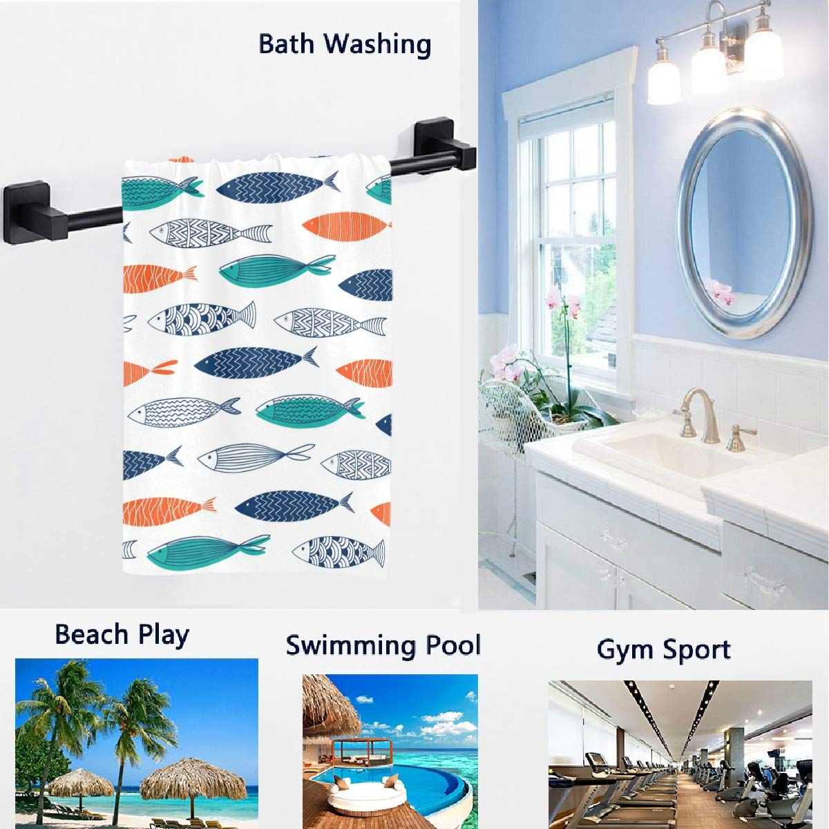 Naanle Stylish Ocean Floral Fishes Pattern Soft Absorbent Guest Hand Towels Multipurpose For Bathroom, Hotel, Gym And Kitchen (1