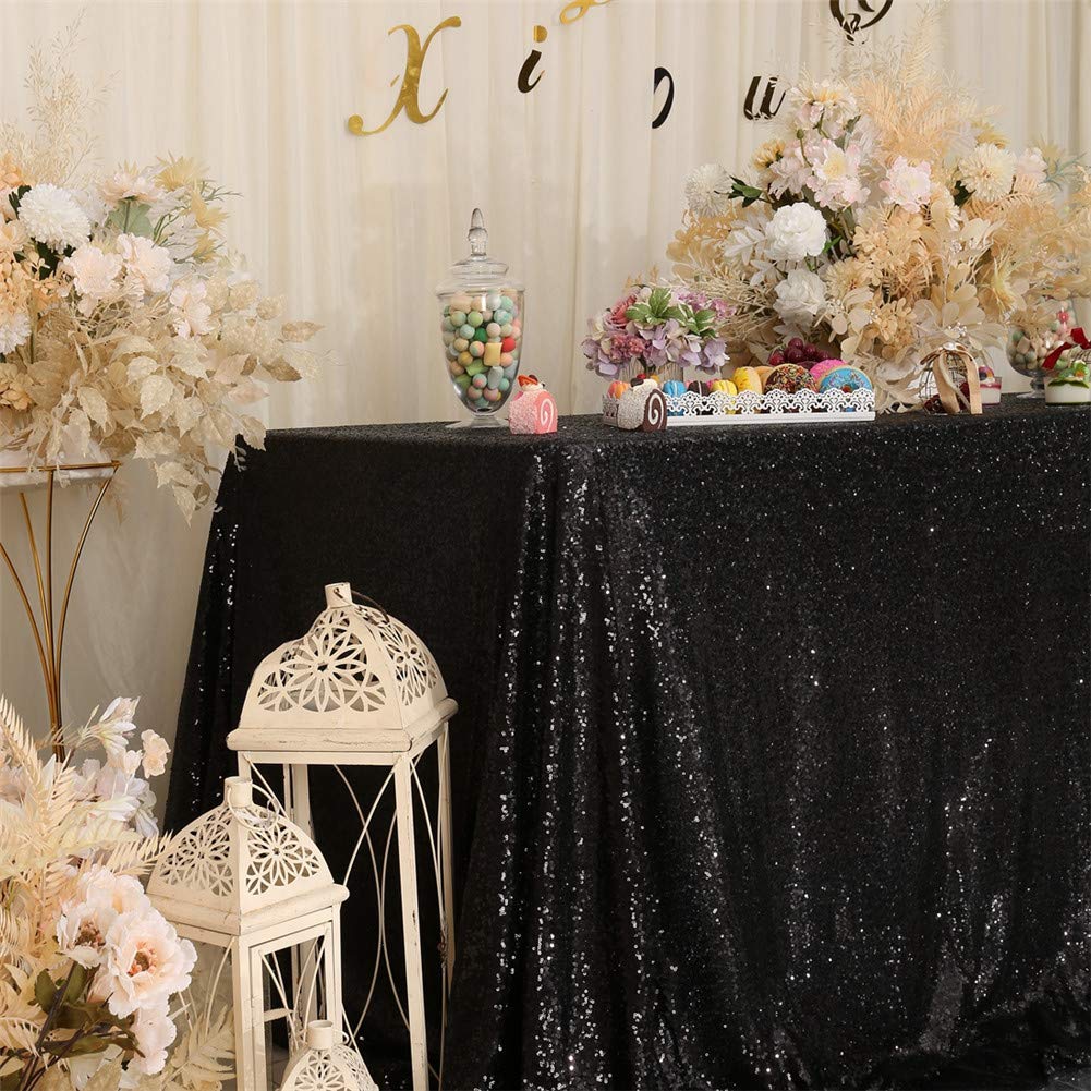 Eternal Beauty Sequin Tablecloth, 50X80 Rectangle Sequin Tablecloth For Party Cake Dessert Table Exhibition Events,Black