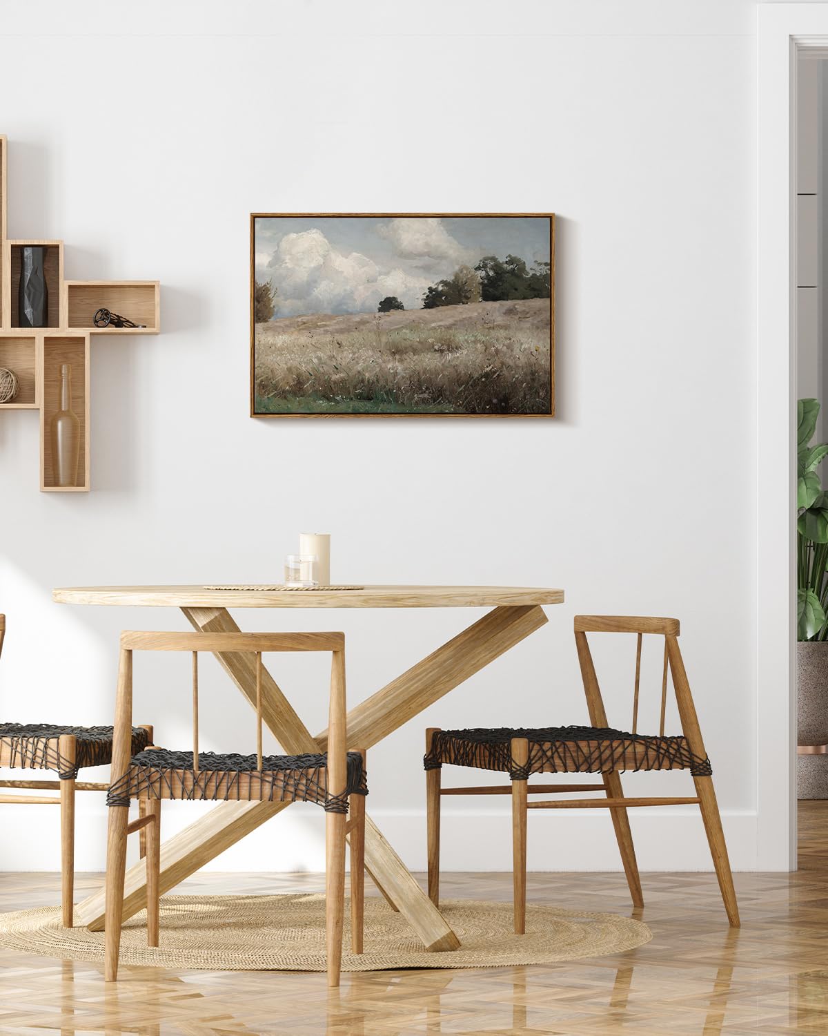 Insimsea Framed Canvas Wall Art Vintage Decor, Farmhouse Scenery Vast Field Grassland Paintings, Large Prints, Nature Landscape