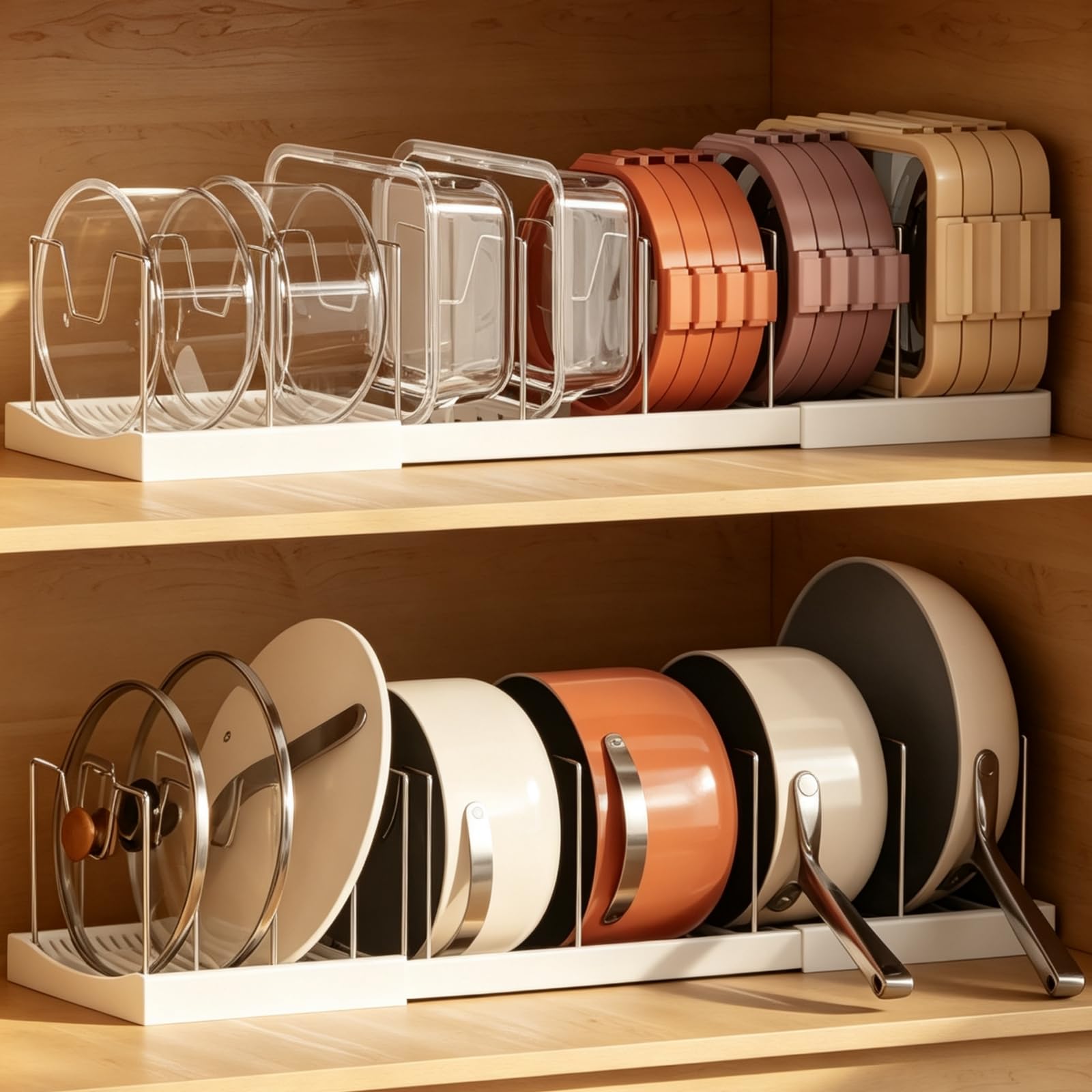 Magheo 2 Pack Pots and Pans Organizer Under Cabinet, Expandable 12.622.8 Kitchen Cabinet Organizer Holder with 10 Adjustable 