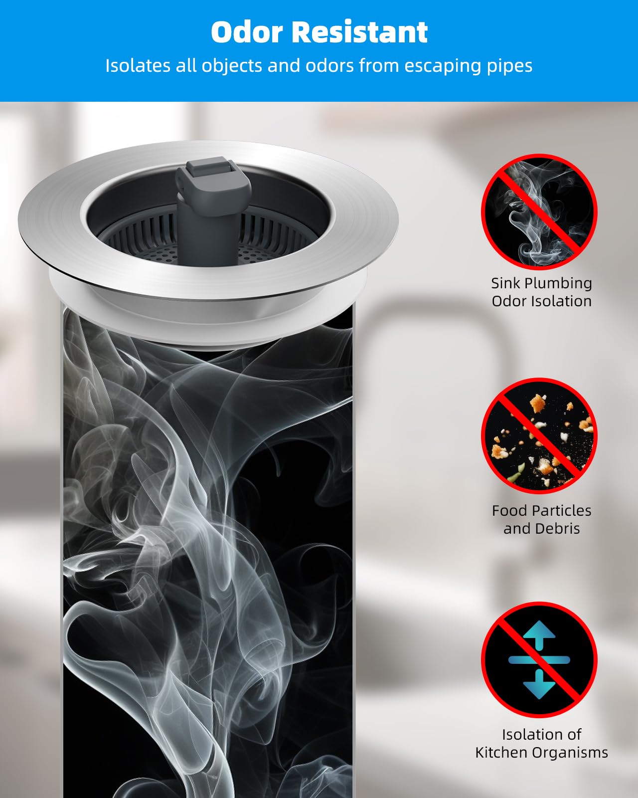 Hibbent 2 Pack 3 In 1 Kitchen Sink Drain Strainer And Stopper Combo, Stainless Steel Metal Pop Up Sink Stopper With Foldable Han