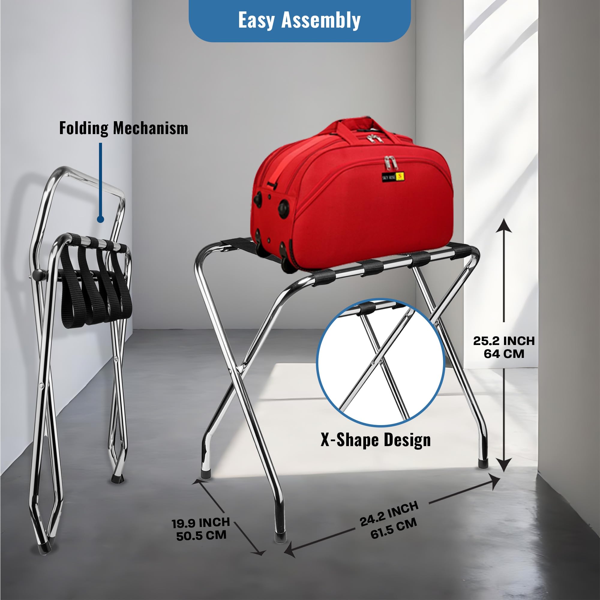 Luggage Rack, Foldable Suitcase Stand, Metal Luggage Holder For Guest Room, Foldable Storage Steel Frame | Suitcase Stand Perfec