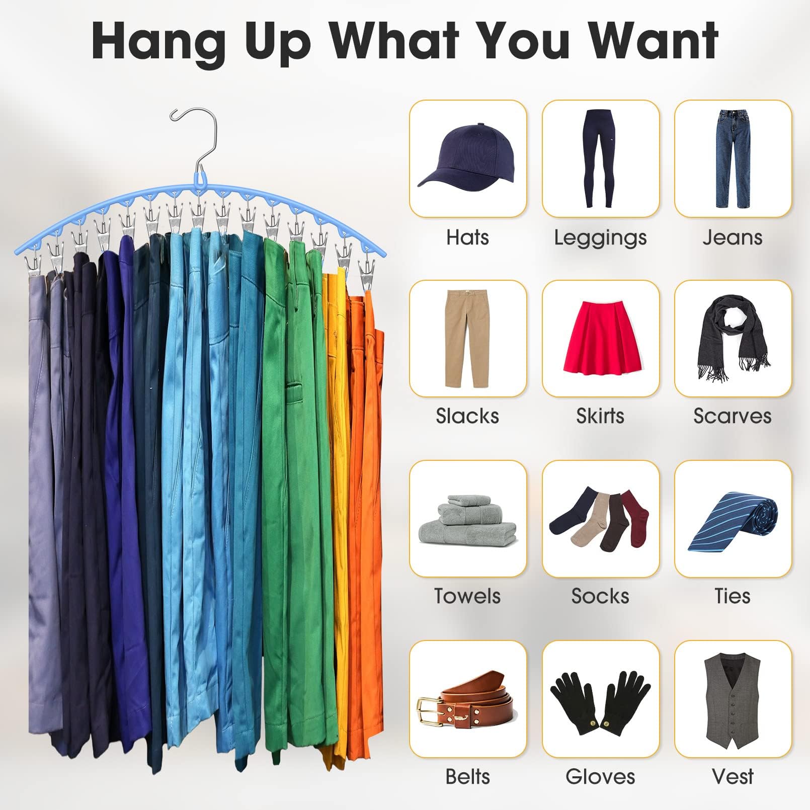 Upgrade Skirt Pants Hangers With Clips, Metal Legging Organizer For Closet With 15 Cilps Holds 60 Leggings/Shorts/Jeans/Skirts P
