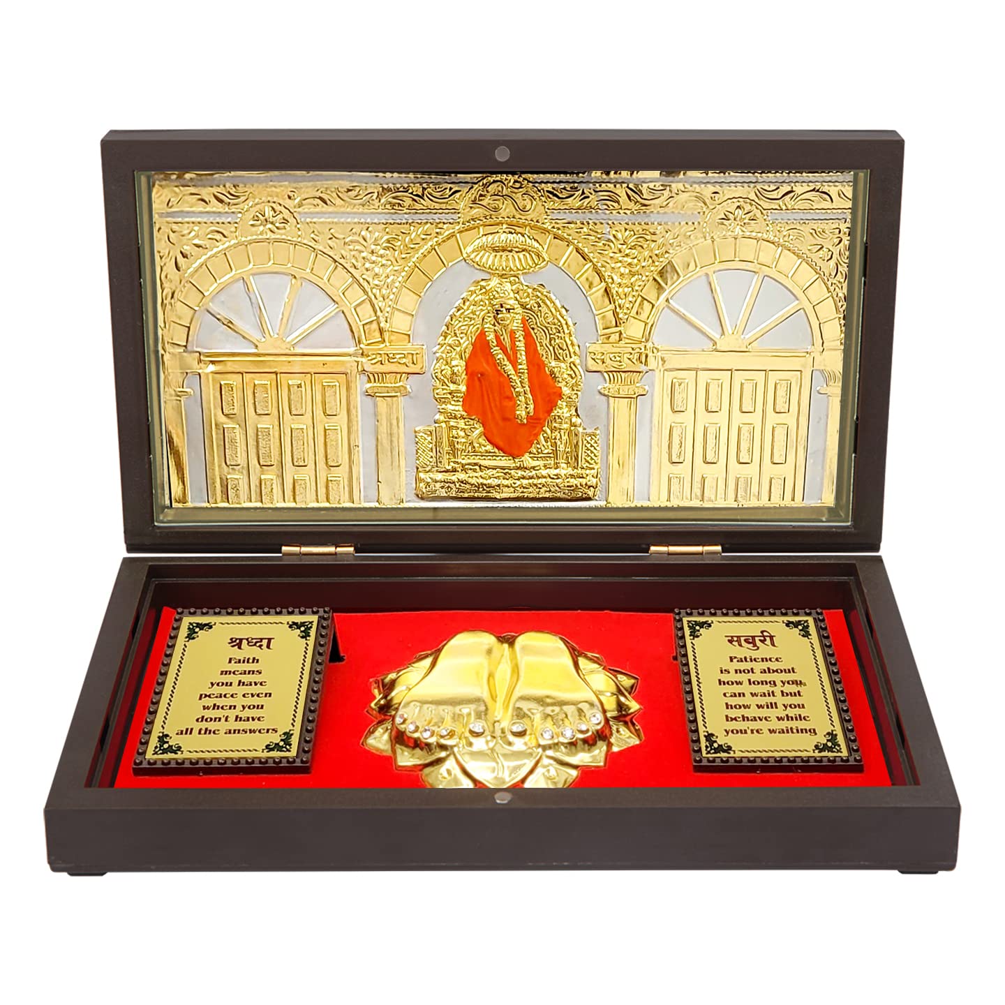 ARNAVIRA Plastic Shirdi Saibaba Gold Plated Photo Frame With Charan Paduka Pocket Temple For Diwali Gift,House Warming Gifts Ret